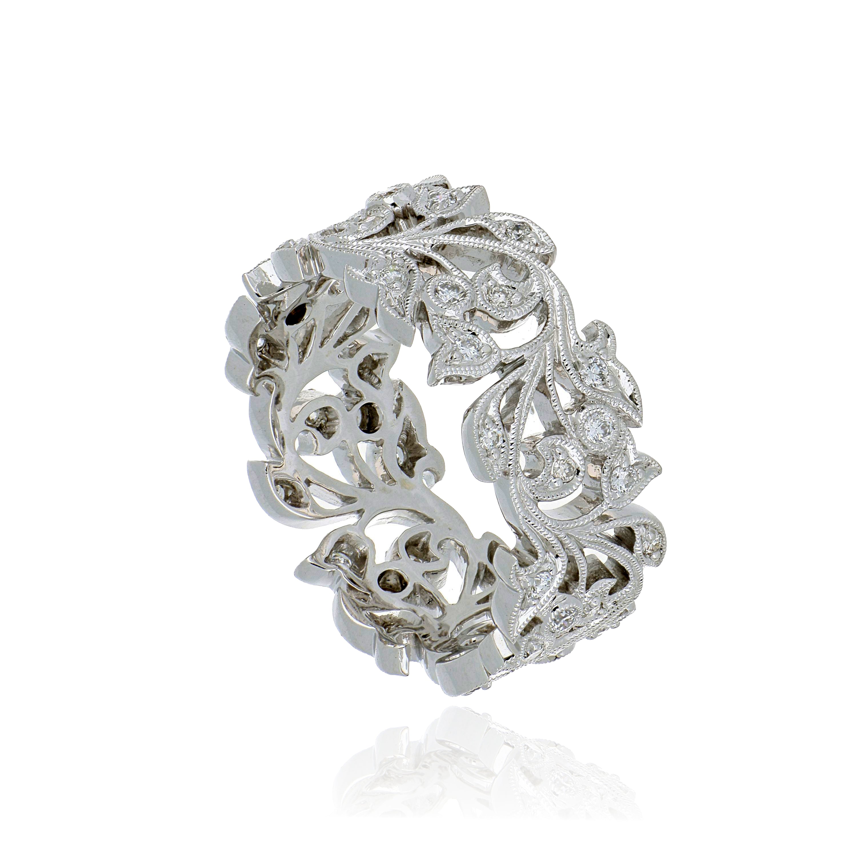 14k White Gold Diamond Vine Right Hand Ring