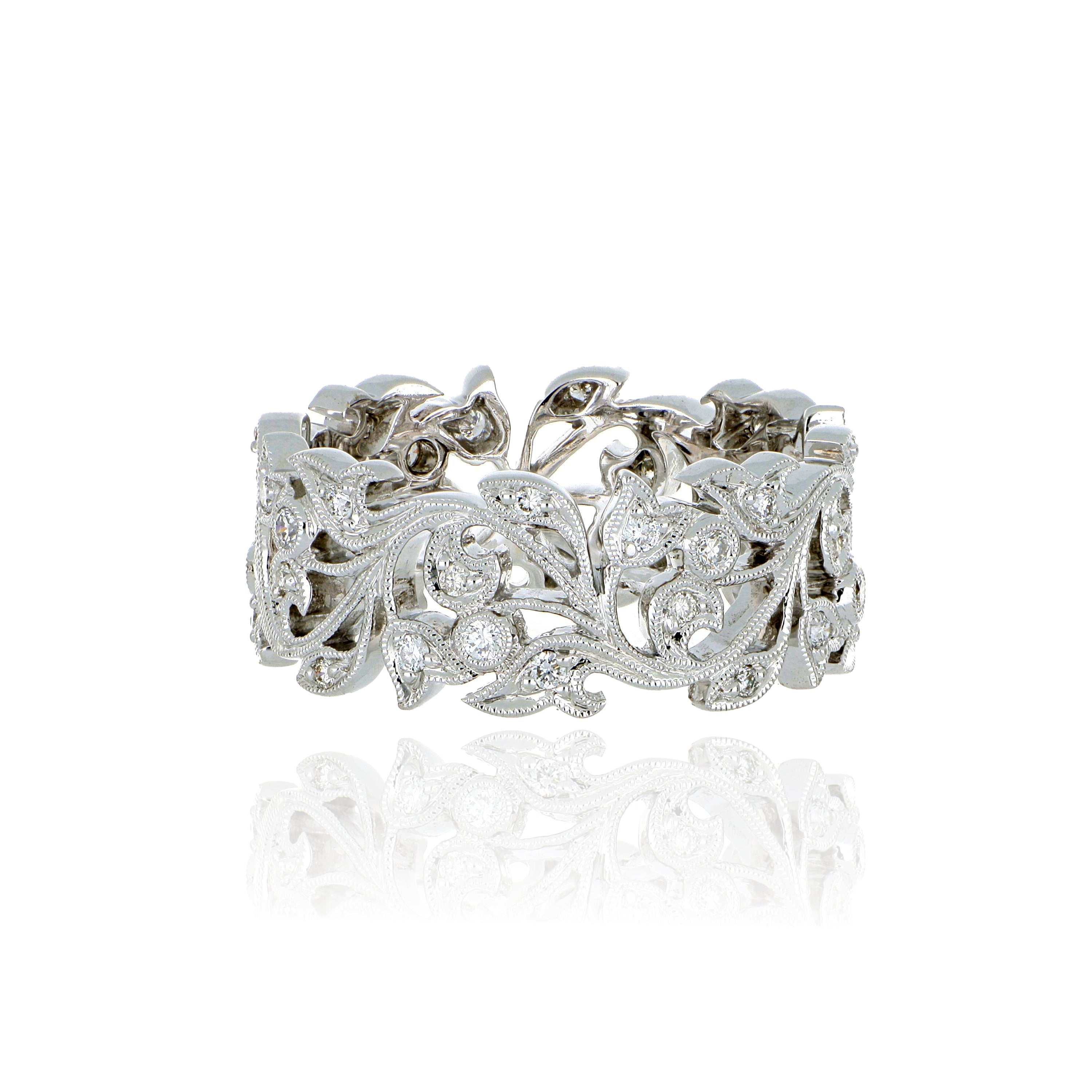 14k White Gold Diamond Vine Right Hand Ring