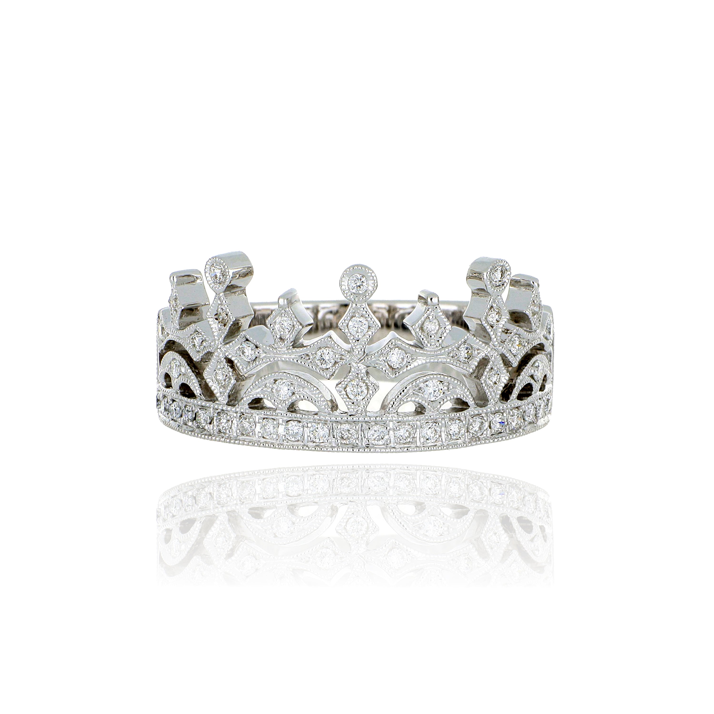 18k White Gold Diamond Crown Ring - Charles Koll Jewelers