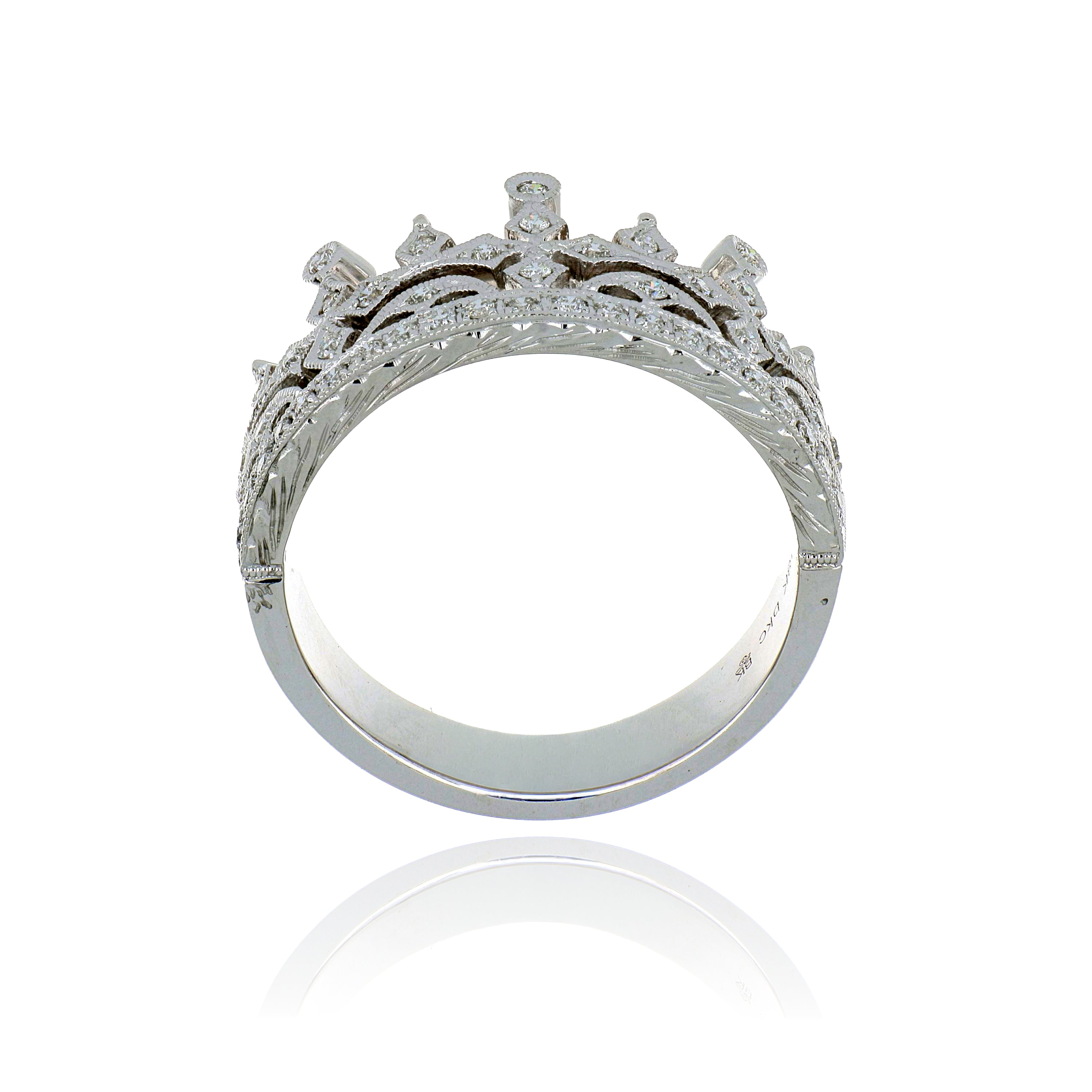 18k White Gold Diamond Crown Ring - Charles Koll Jewelers