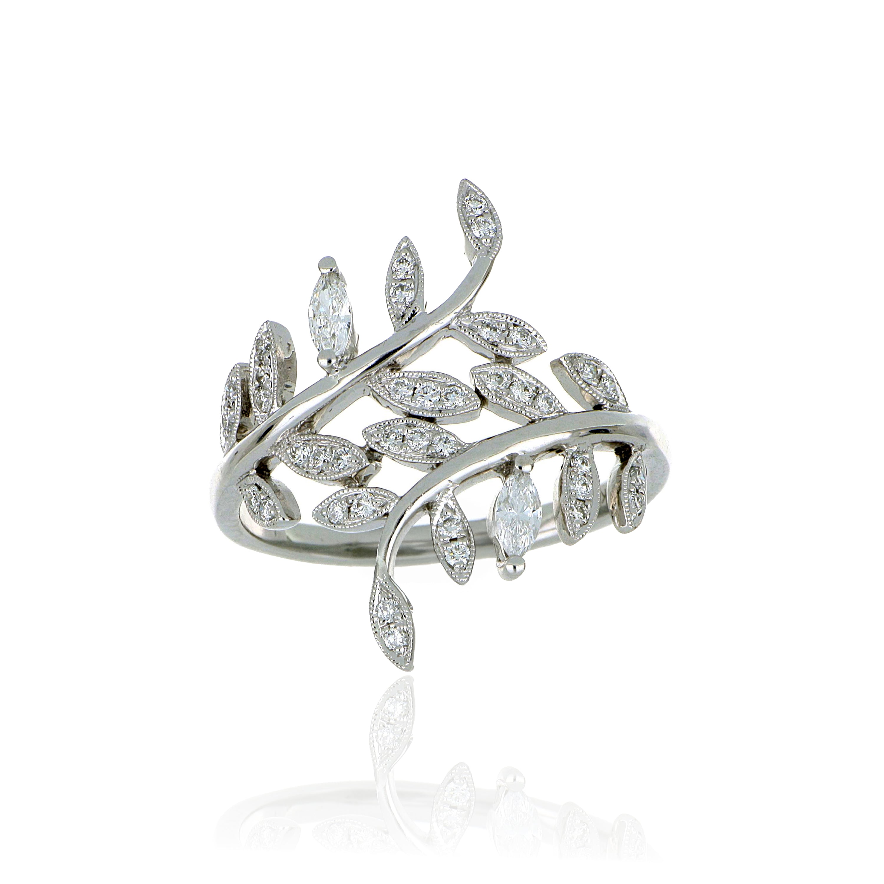 14k White Diamond Vine Ring - Charles Koll Jewelers