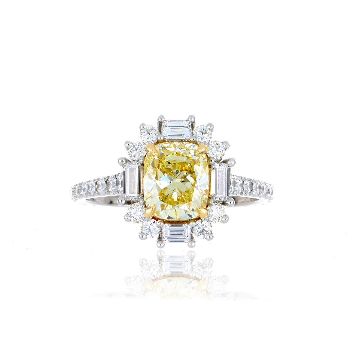 Platinum and 18k Yellow Gold Fancy Yellow and White Diamond Engagement Ring