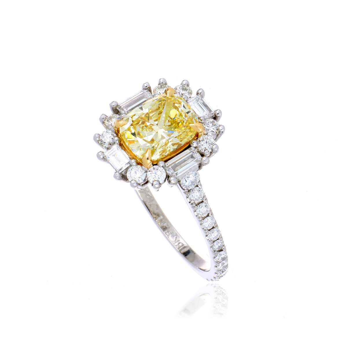 Platinum and 18k Yellow Gold Fancy Yellow and White Diamond Engagement Ring