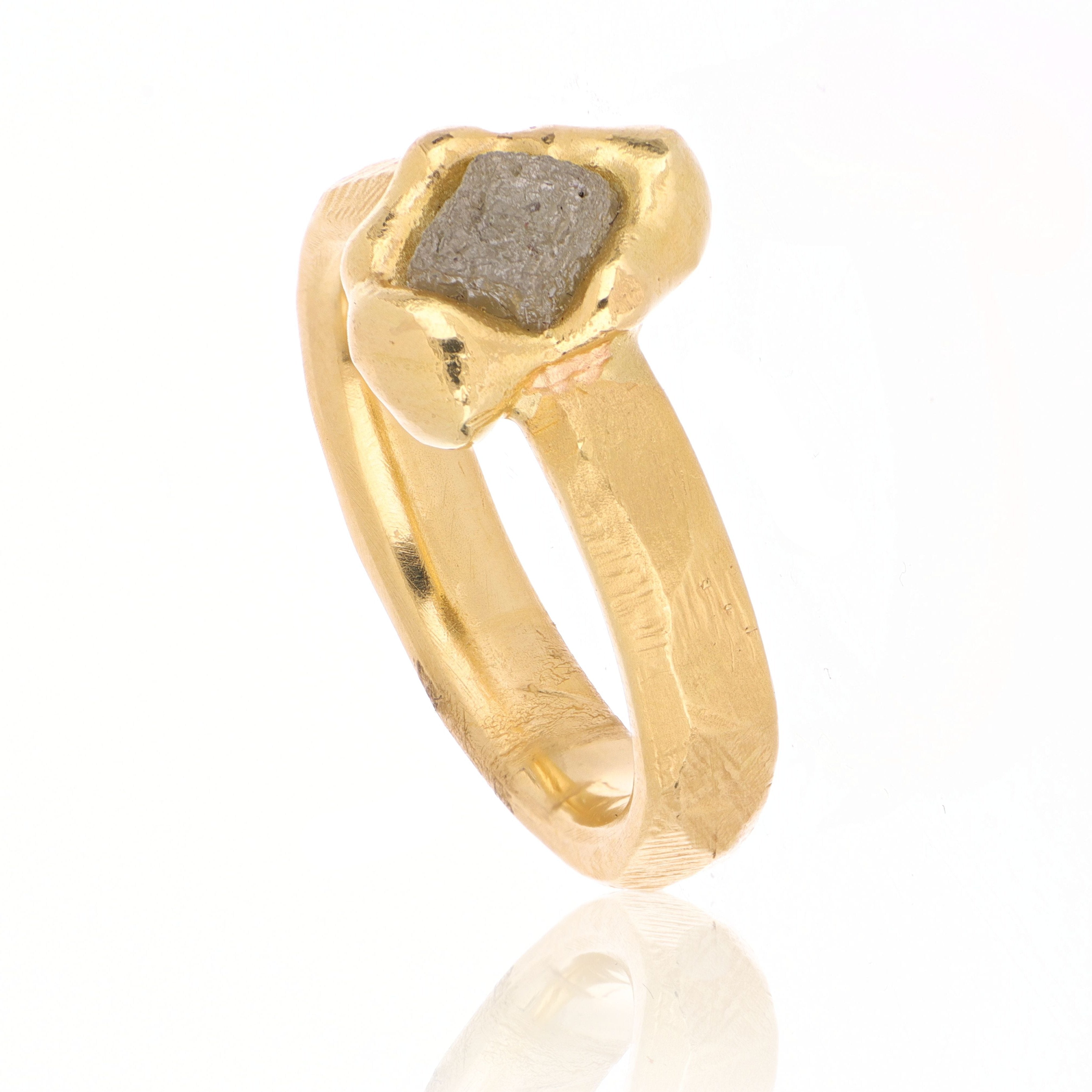 18k Yellow Gold Rough Diamond Men's Fashion Ring