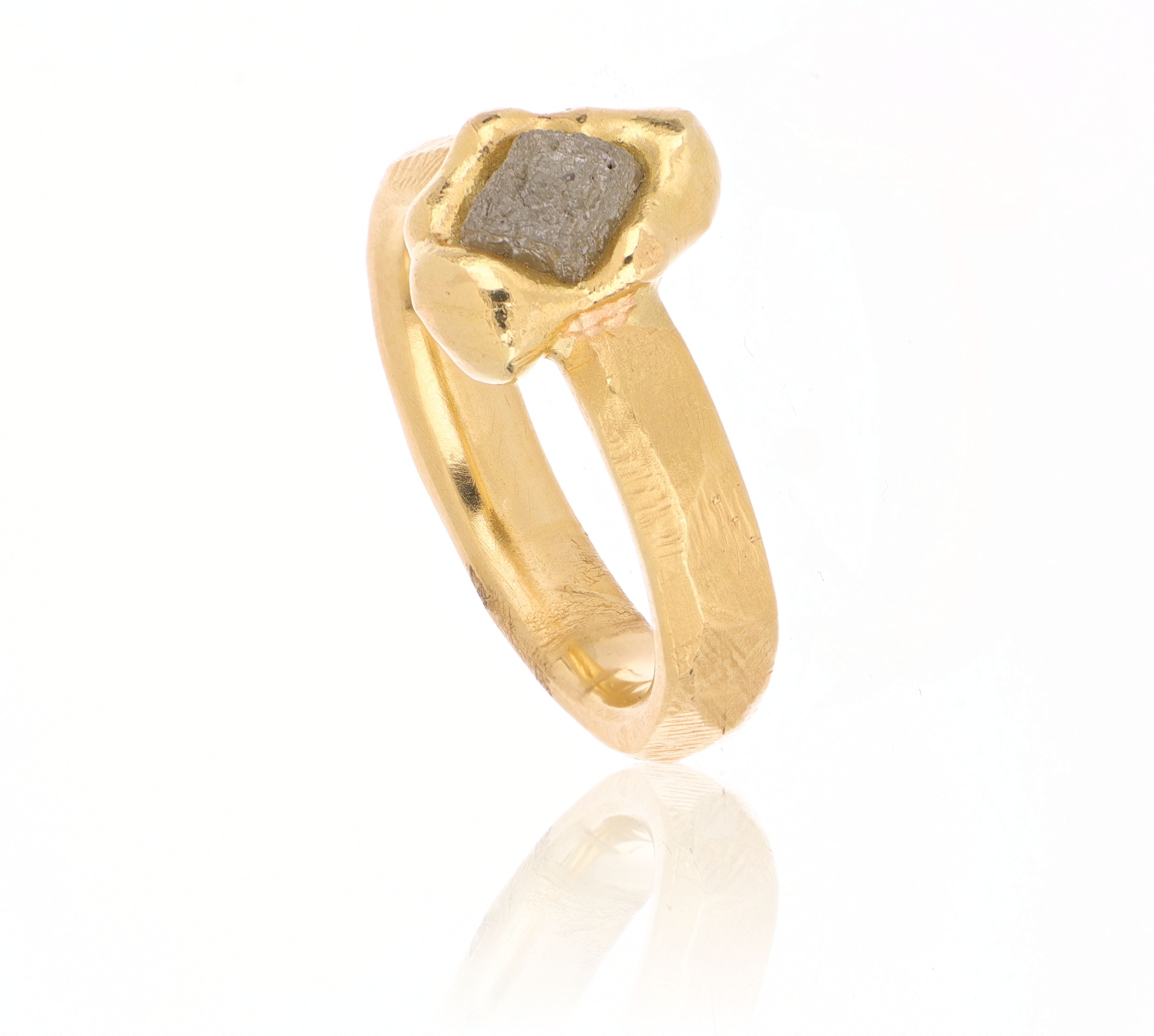 18k Yellow Gold Rough Diamond Men's Fashion Ring