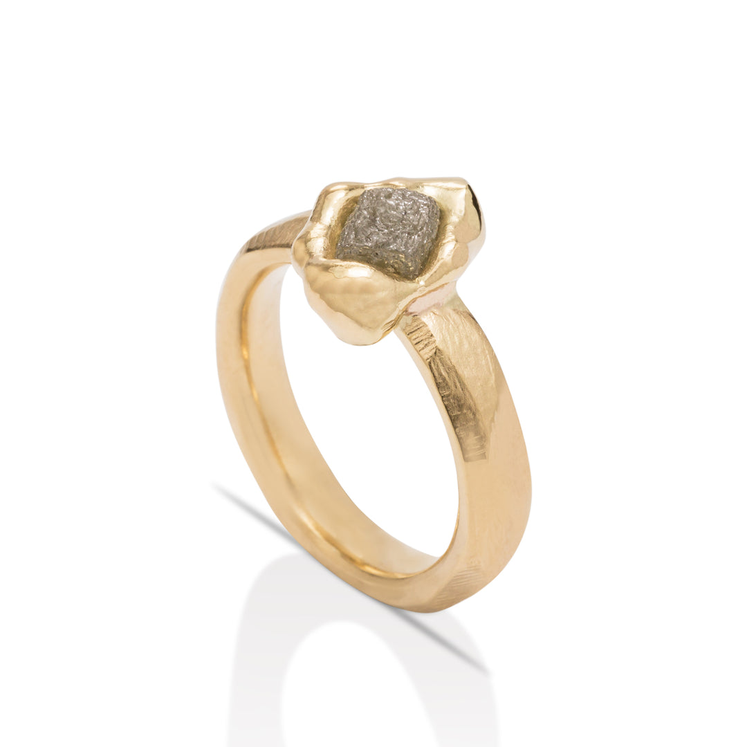 18k Yellow Gold Rough Diamond Men's Fashion Ring