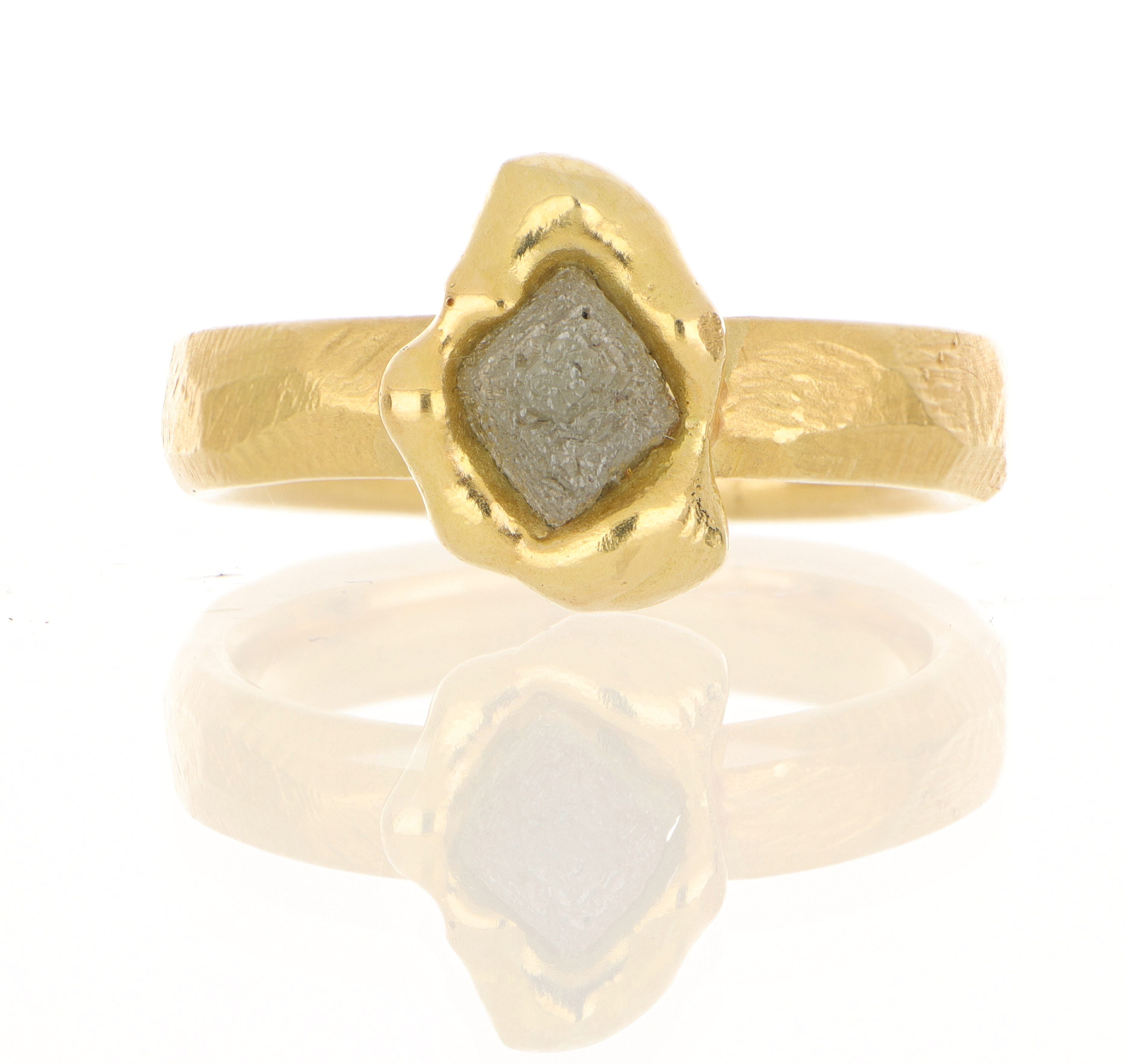 18k Yellow Gold Rough Diamond Men's Fashion Ring