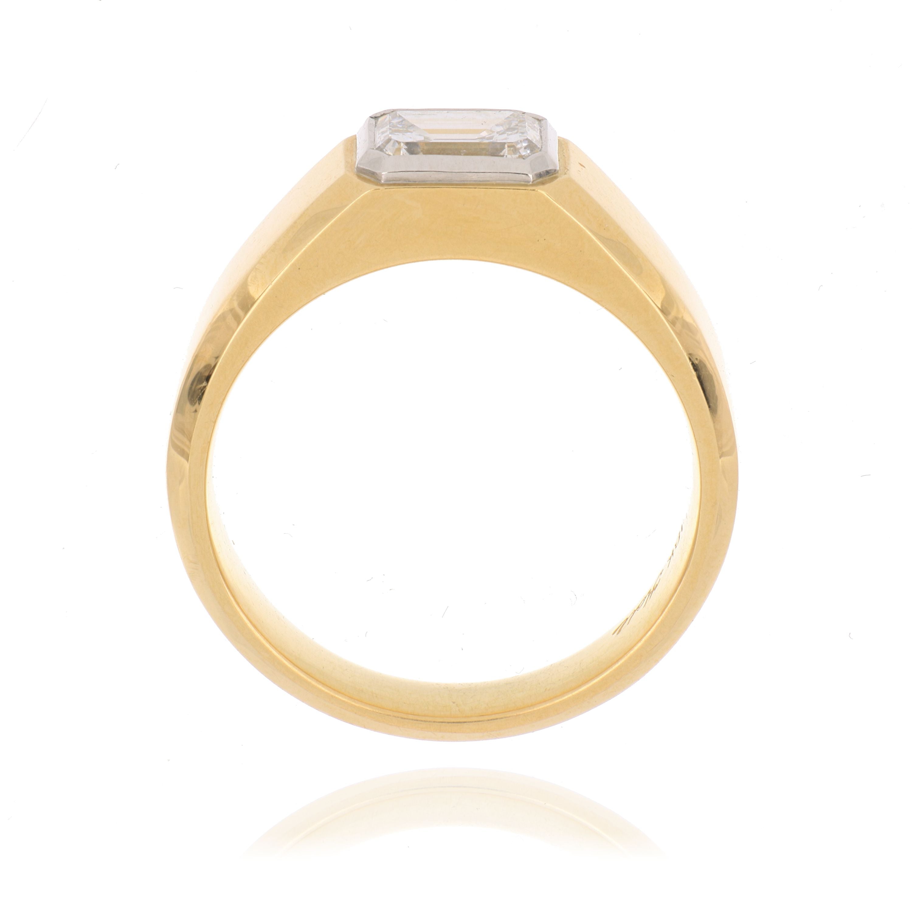 18k Yellow Gold and Platinum Men's Solitaire Fashion Ring