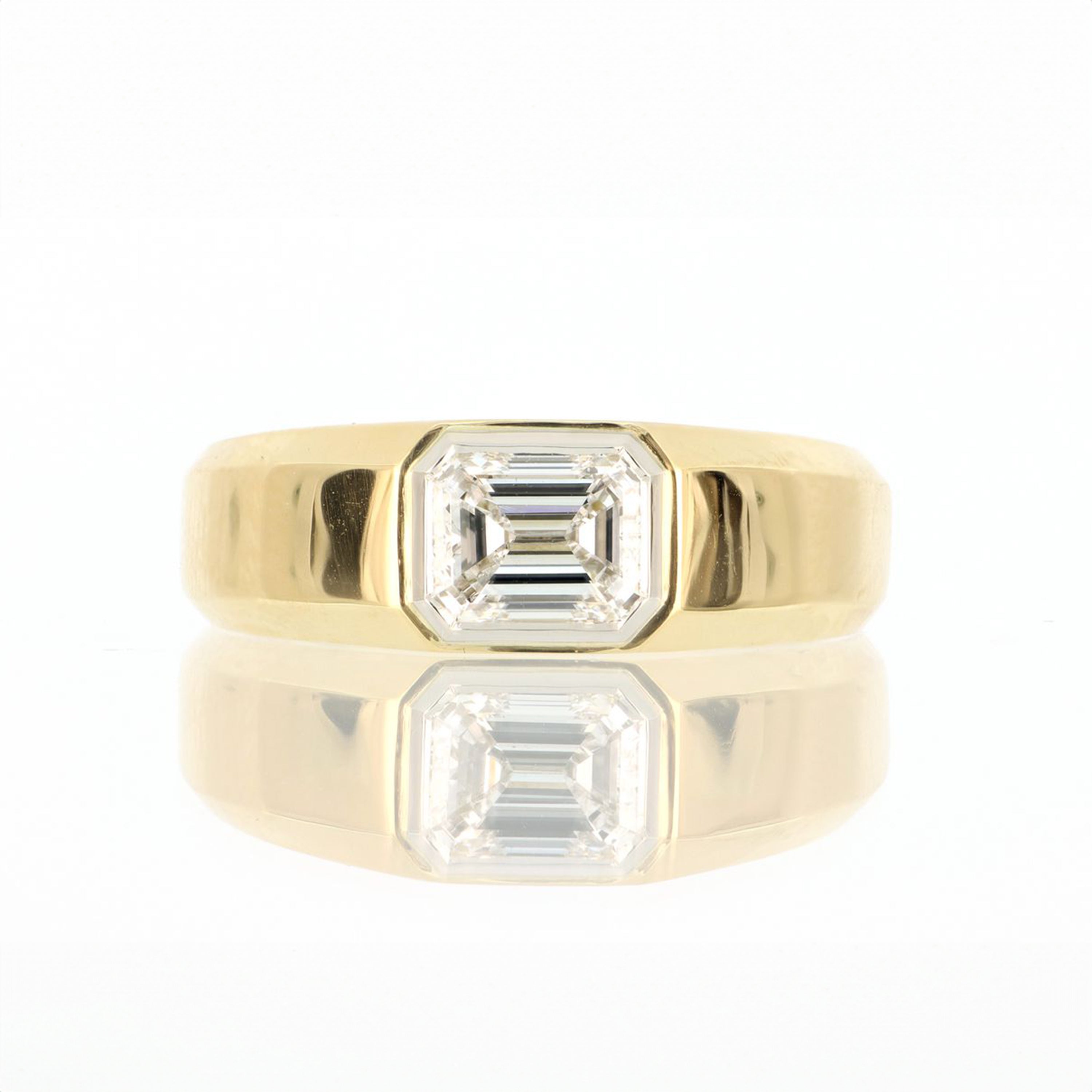 18k Yellow Gold and Platinum Men's Solitaire Fashion Ring