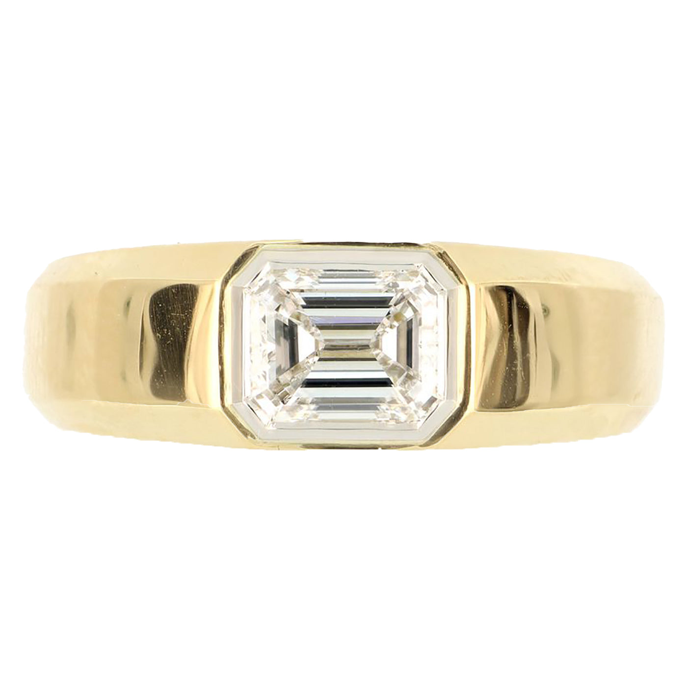 18k Yellow Gold and Platinum Men's Solitaire Fashion Ring