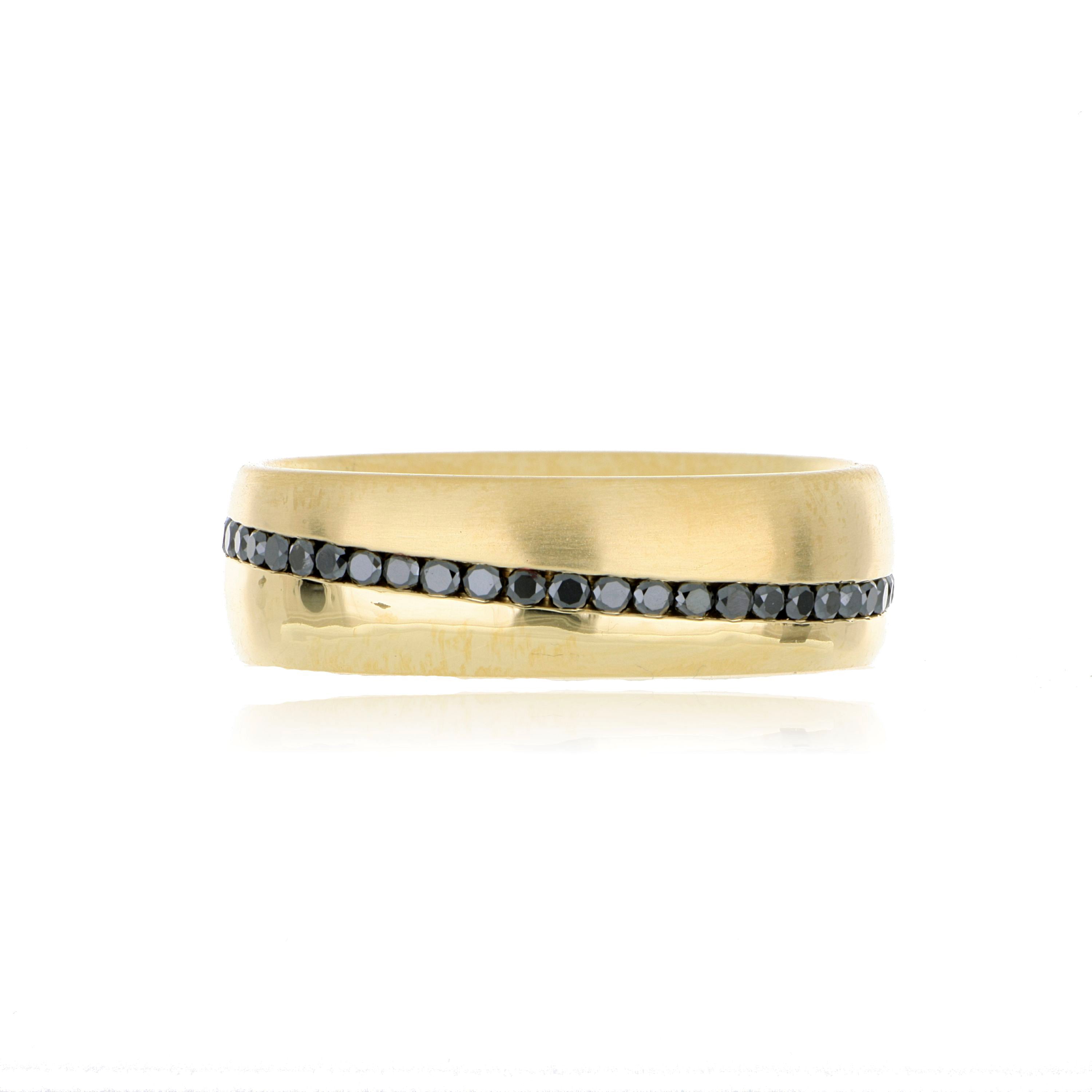 18k Yellow Gold Black Diamond Men's Wedding Band