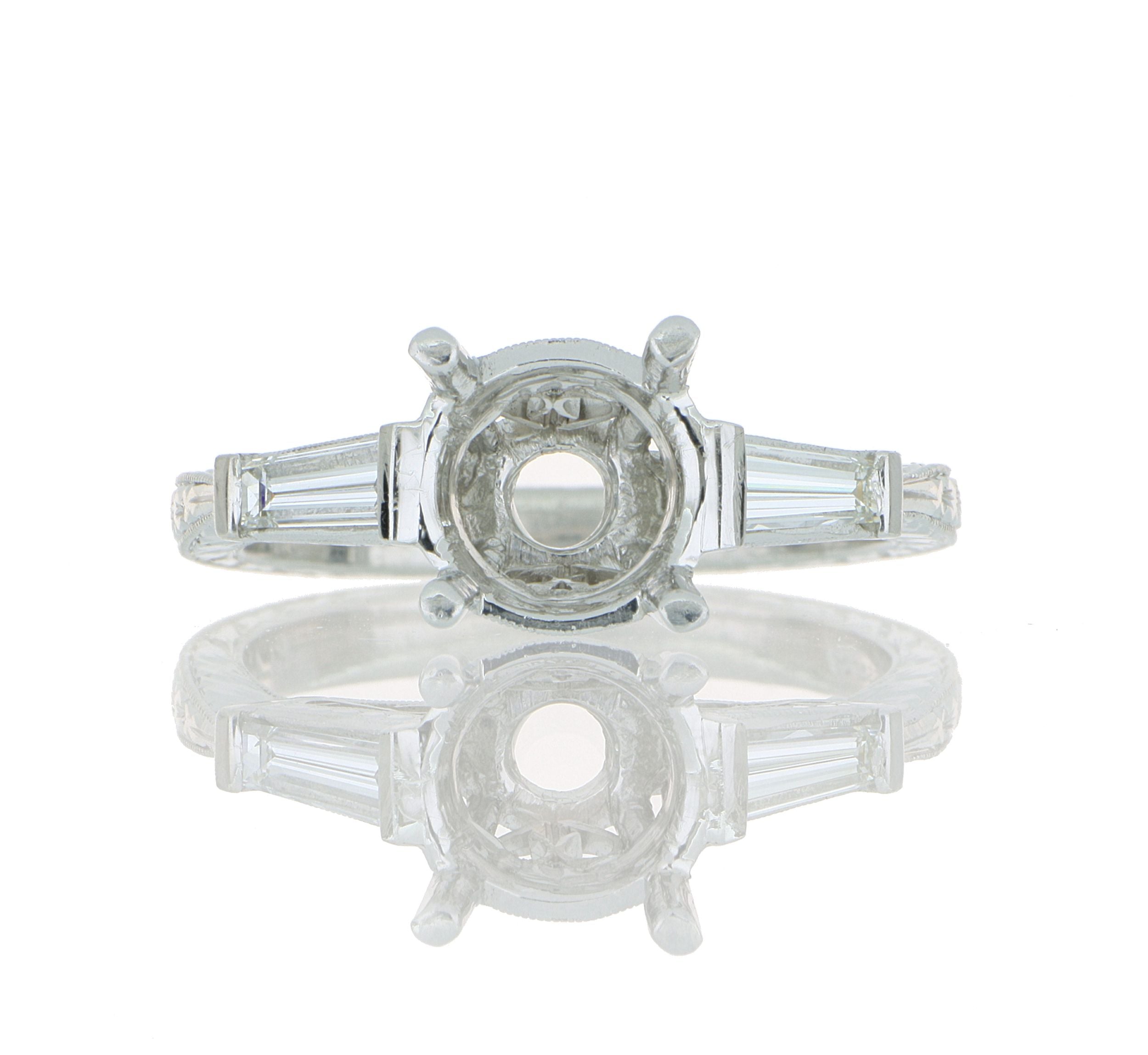 Platinum 3-Stone Diamond Accented Engagement Ring Semi-Mount