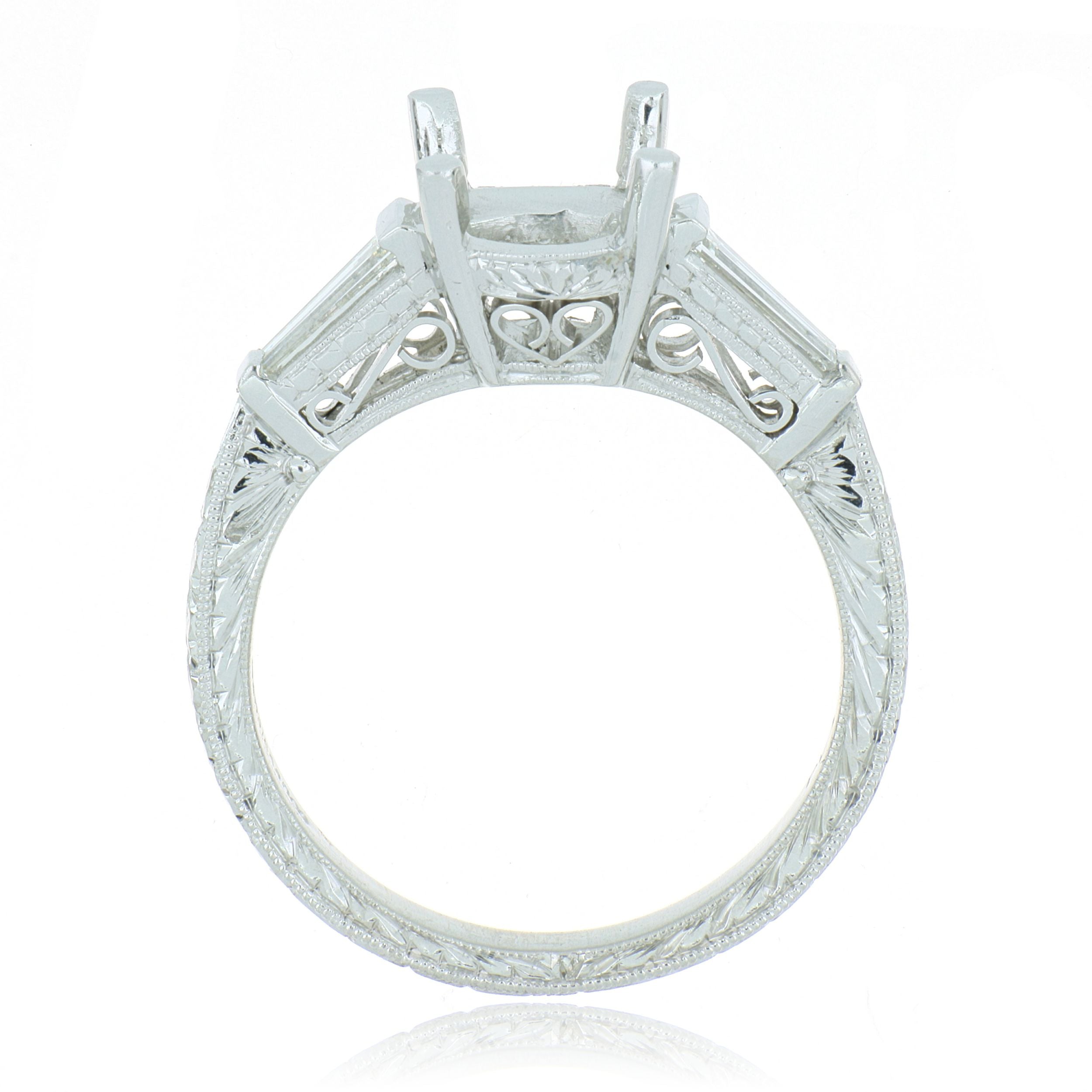 Platinum 3-Stone Diamond Accented Engagement Ring Semi-Mount