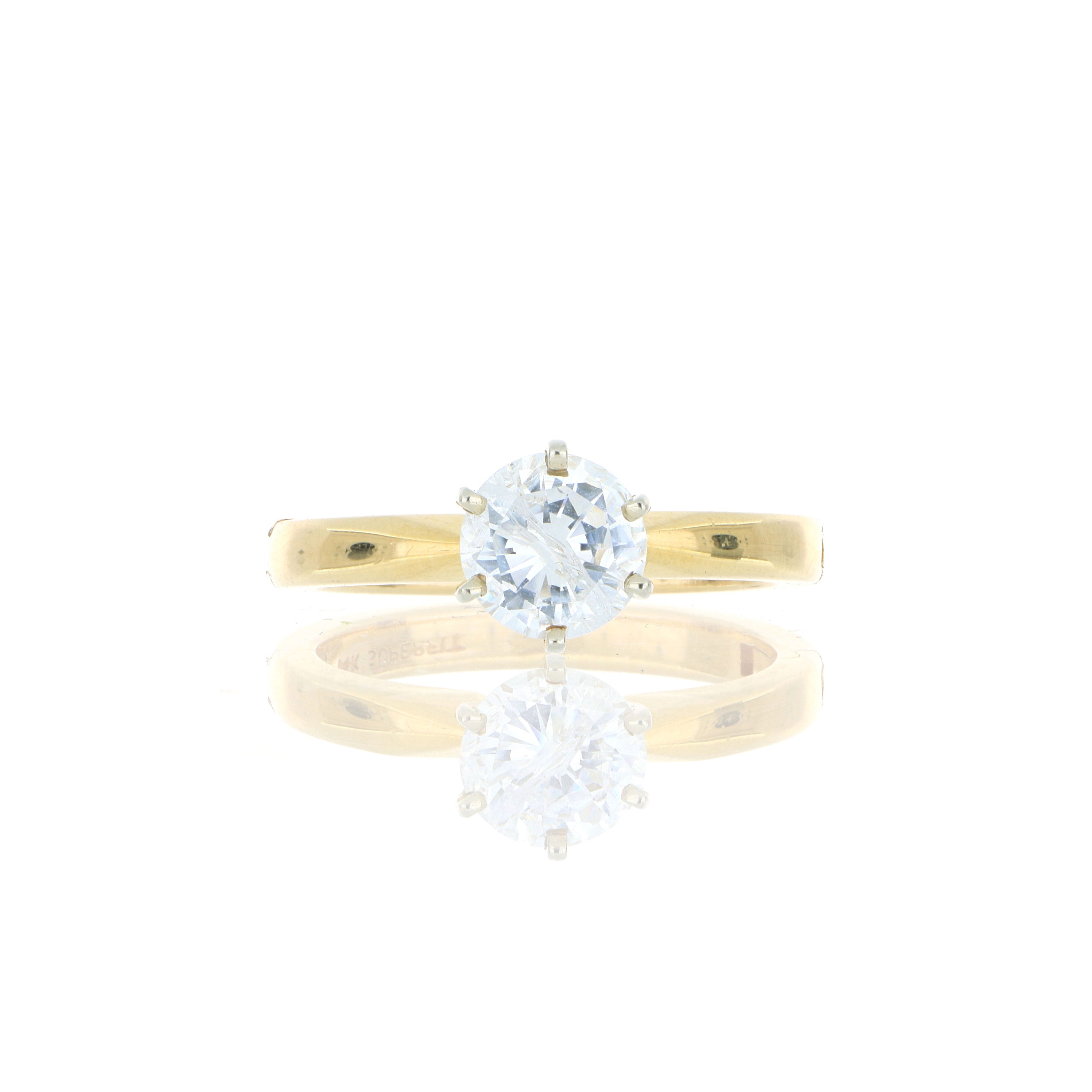 18k Yellow Gold and Platinum 6 Prong Solitaire Engagement Ring Semi Mount