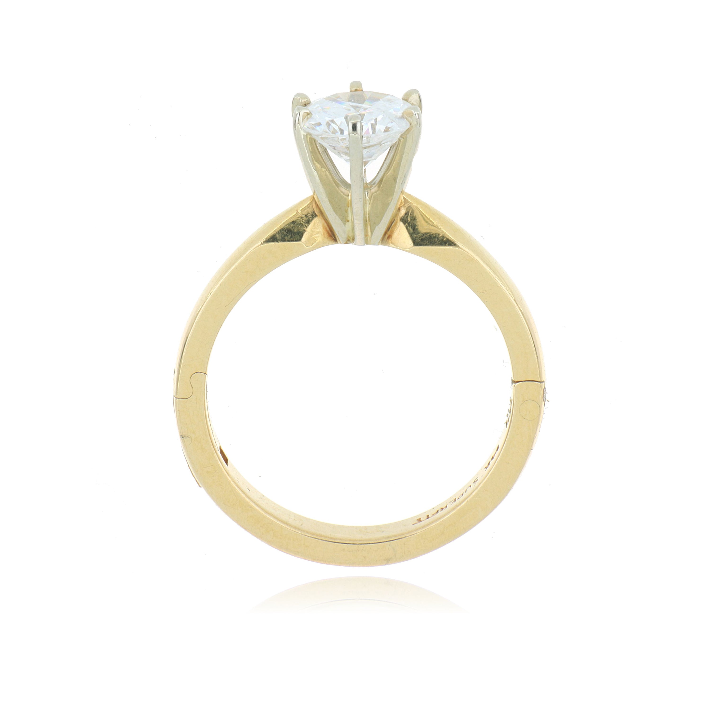 18k Yellow Gold and Platinum 6 Prong Solitaire Engagement Ring Semi Mount