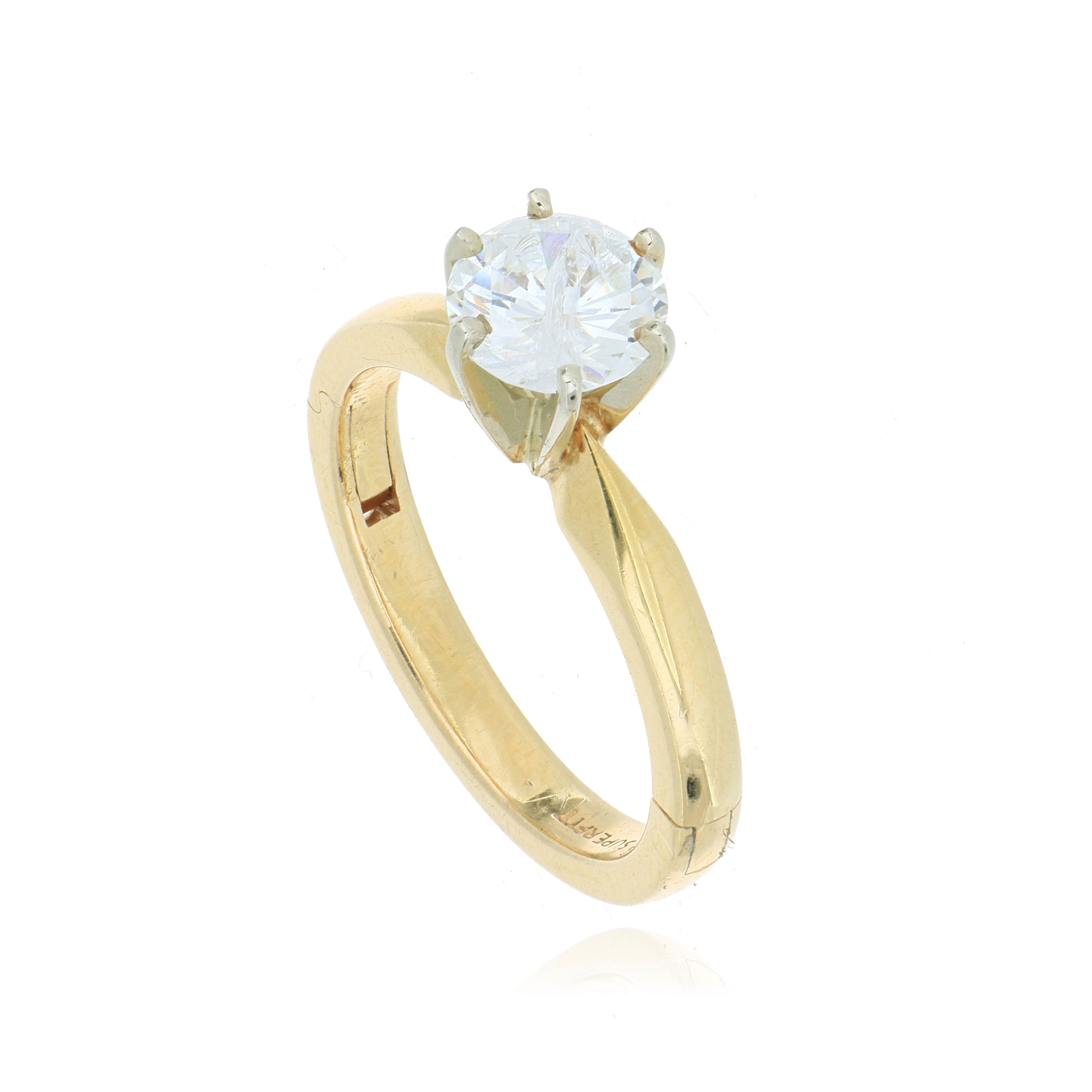 18k Yellow Gold and Platinum 6 Prong Solitaire Engagement Ring Semi Mount