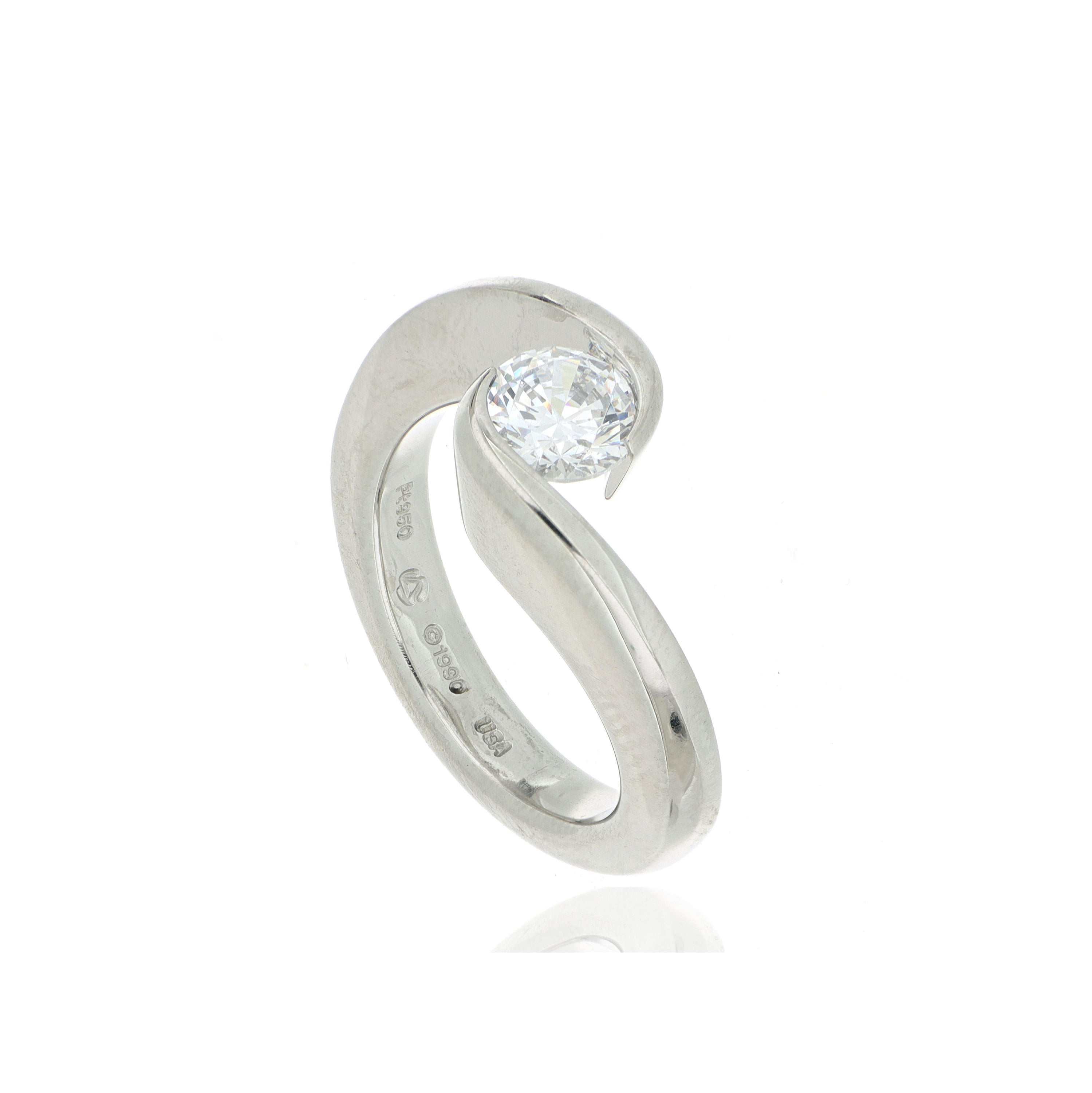 Platinum Solitaire Swirled Engagement Ring Semi-Mount