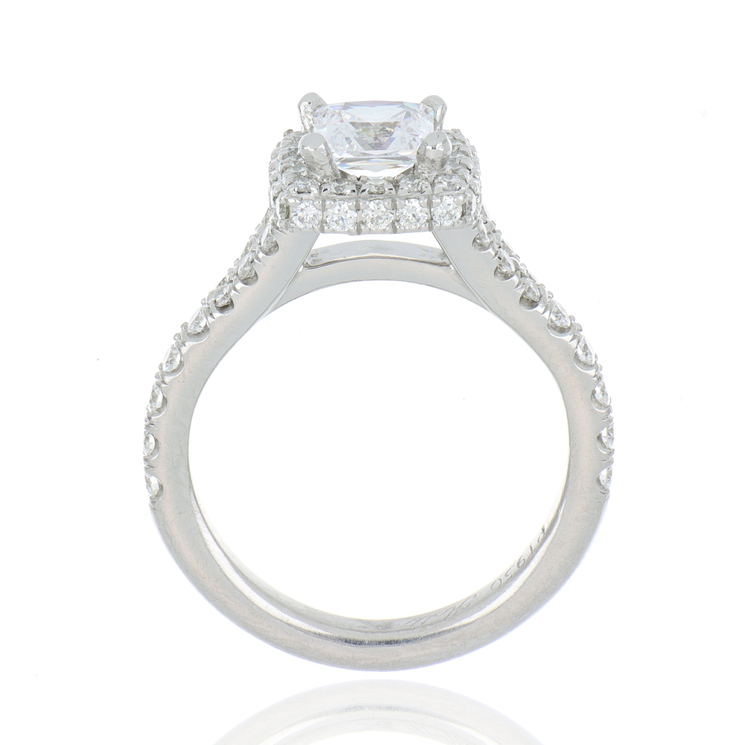 Platinum Square Halo Diamond Engagement Semi-Mount