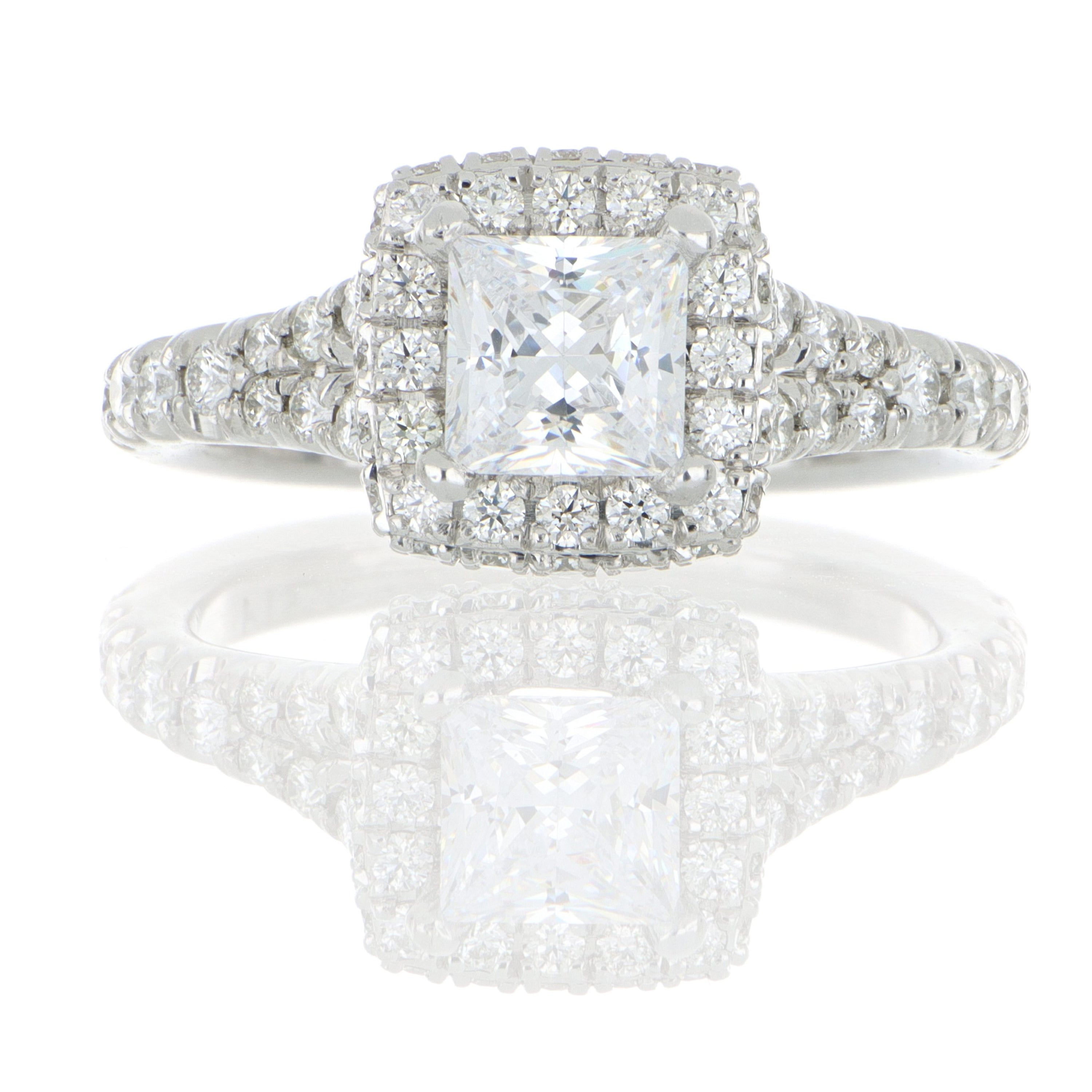 Platinum Square Halo Diamond Engagement Semi-Mount