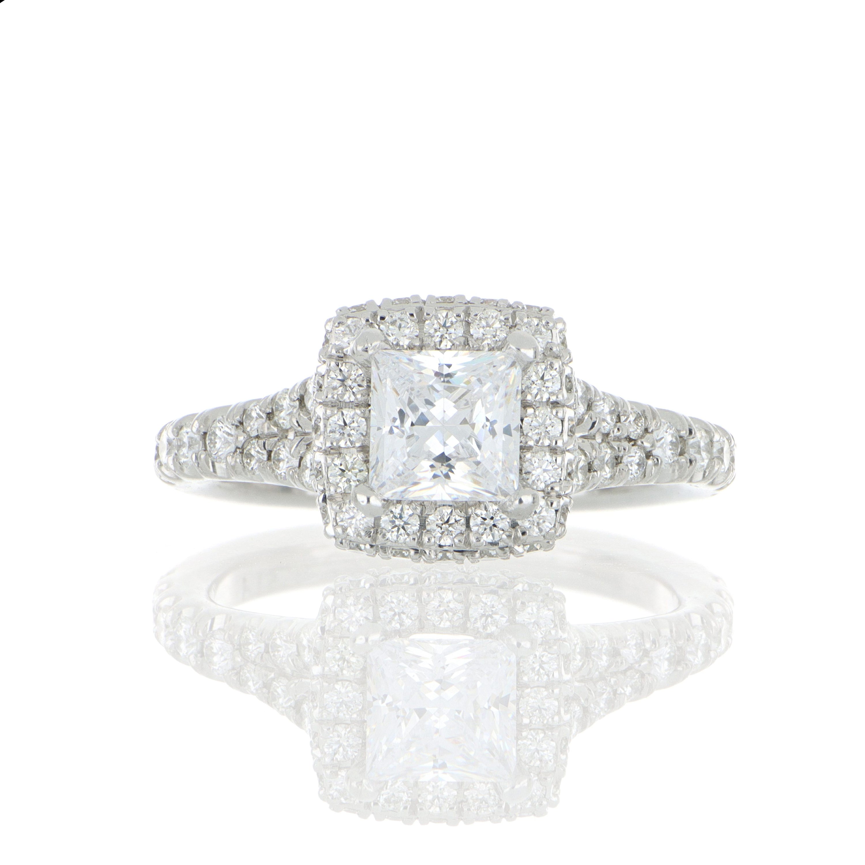 Platinum Square Halo Diamond Engagement Semi-Mount