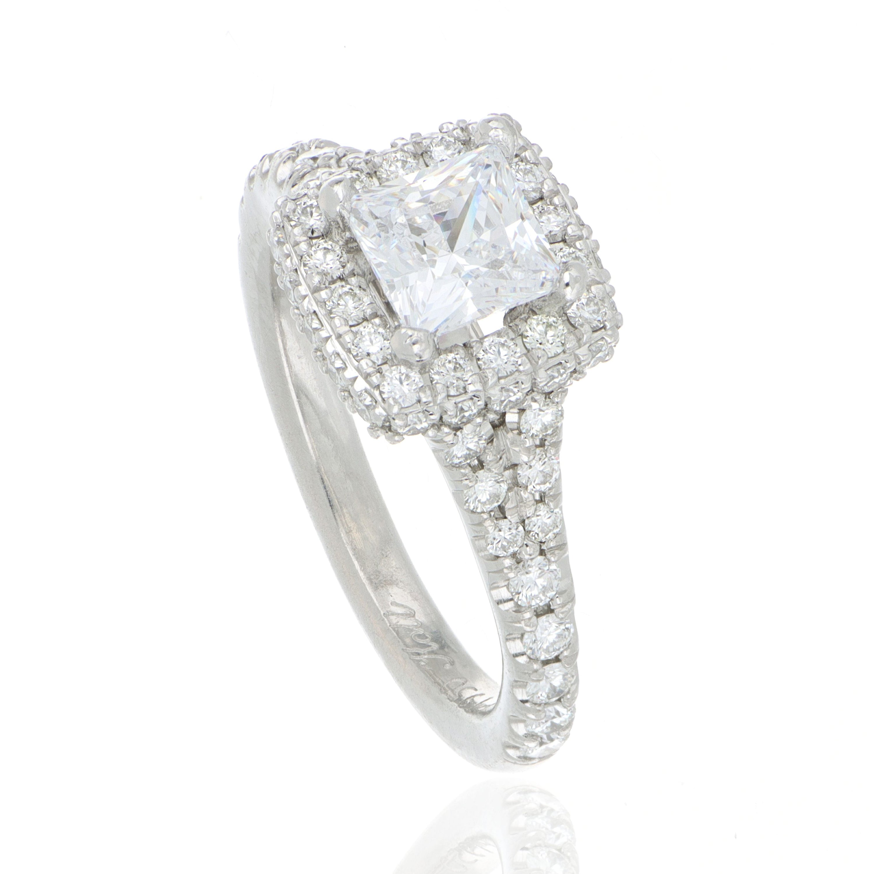 Platinum Square Halo Diamond Engagement Semi-Mount