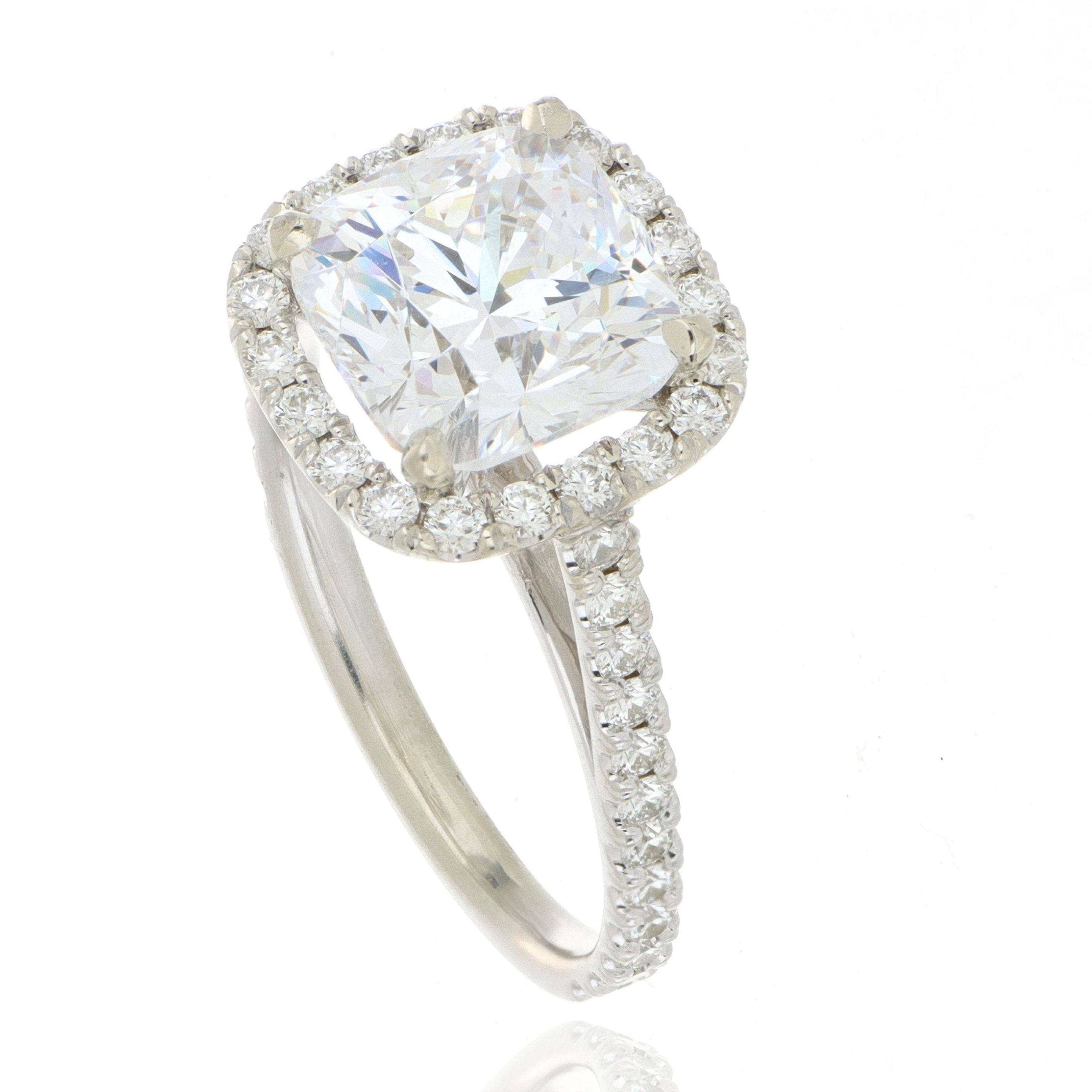 18k White Gold Diamond Accented Cushion Halo Engagement Semi-Mount