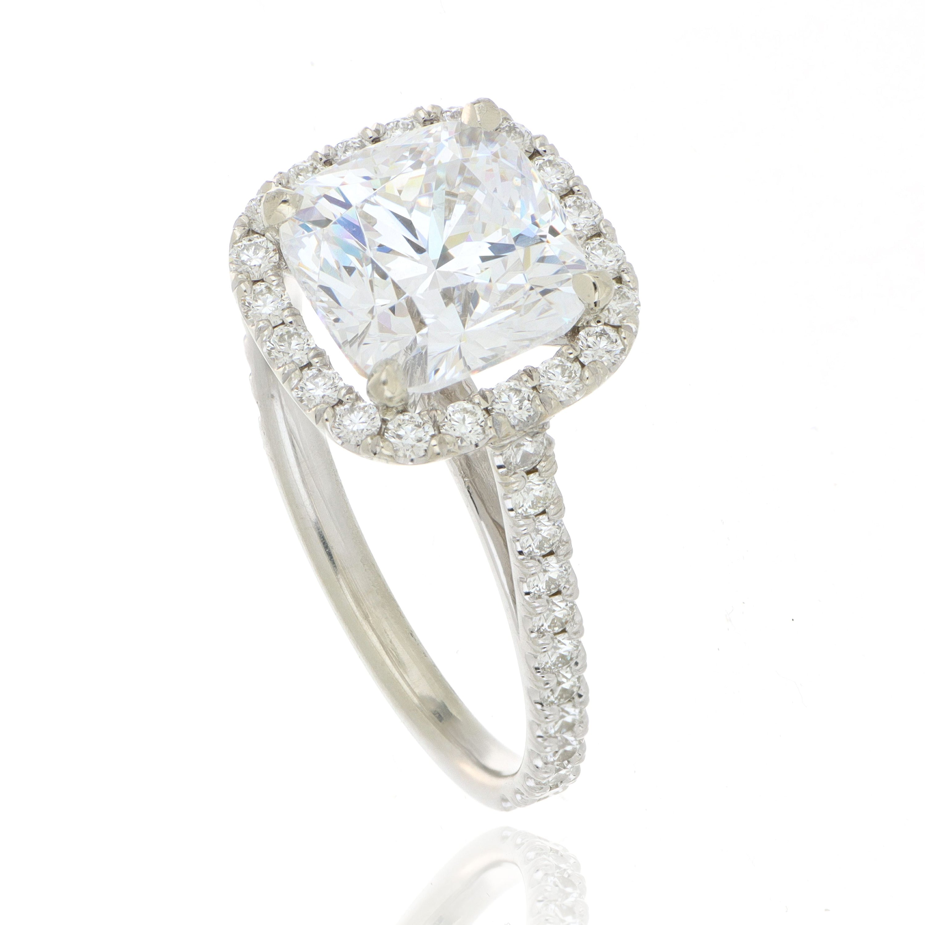 18k White Gold Diamond Accented Cushion Halo Engagement Semi-Mount