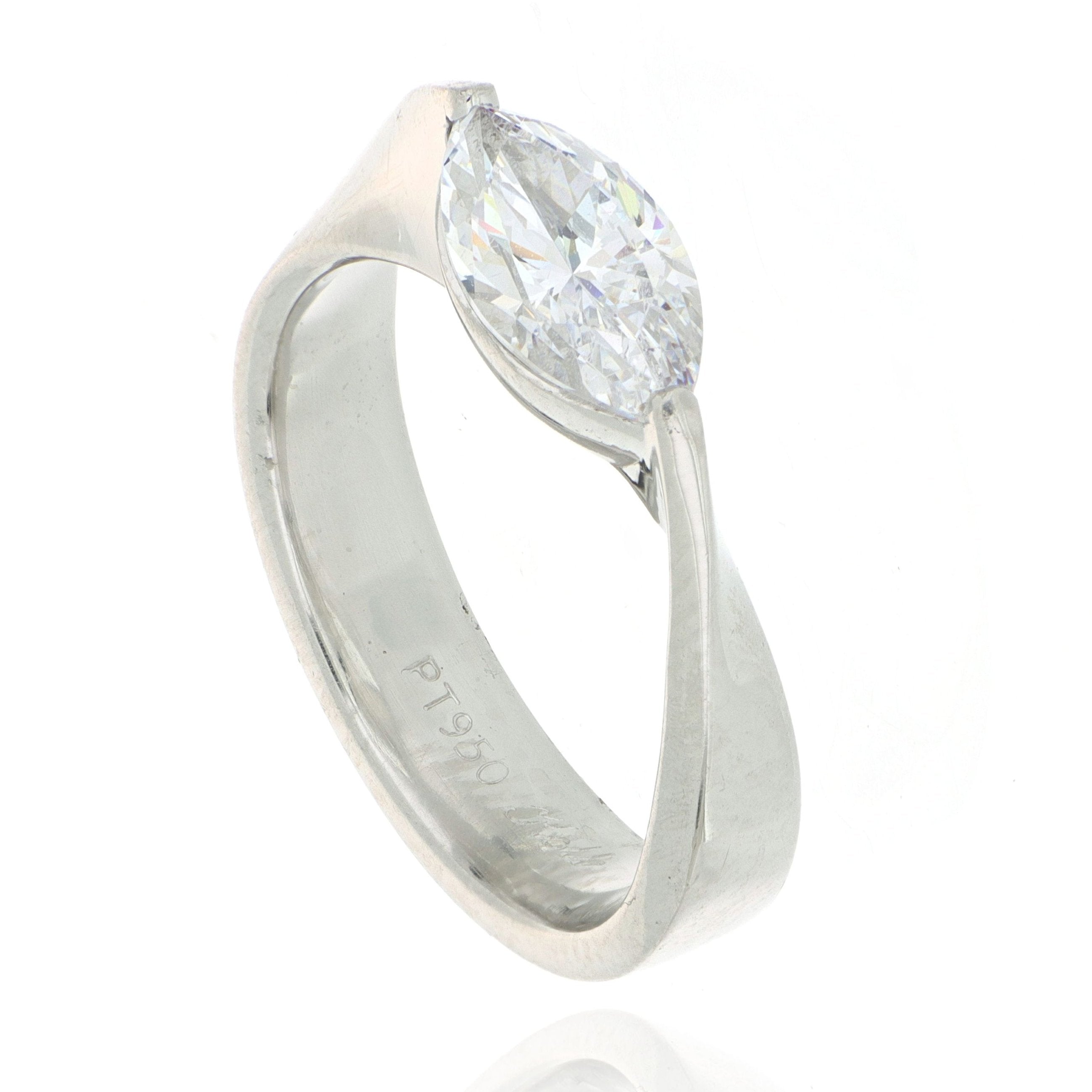 Platinum Mobius Solitaire Marquise Engagement Semi-Mount