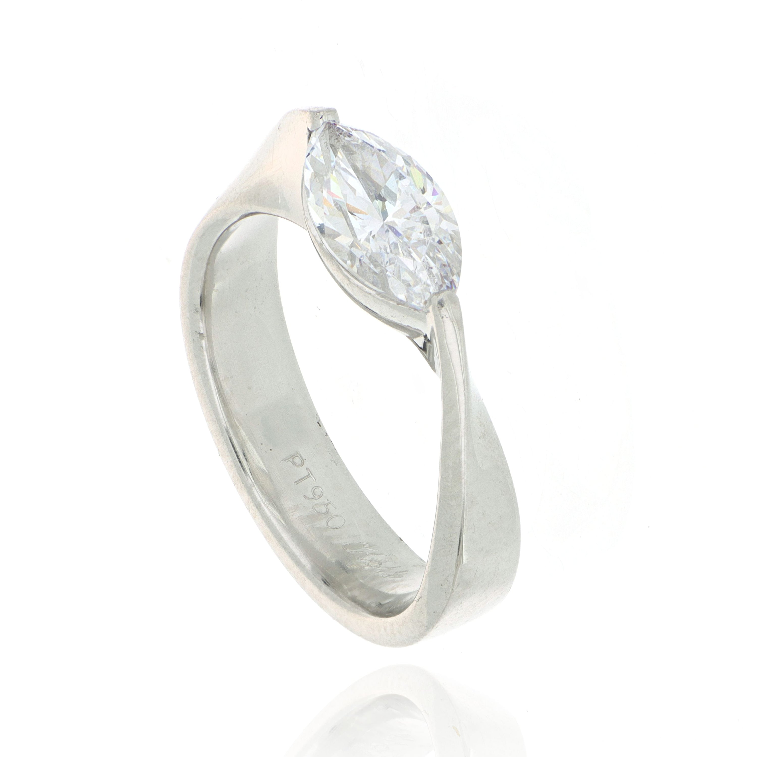 Platinum Mobius Solitaire Marquise Engagement Semi-Mount