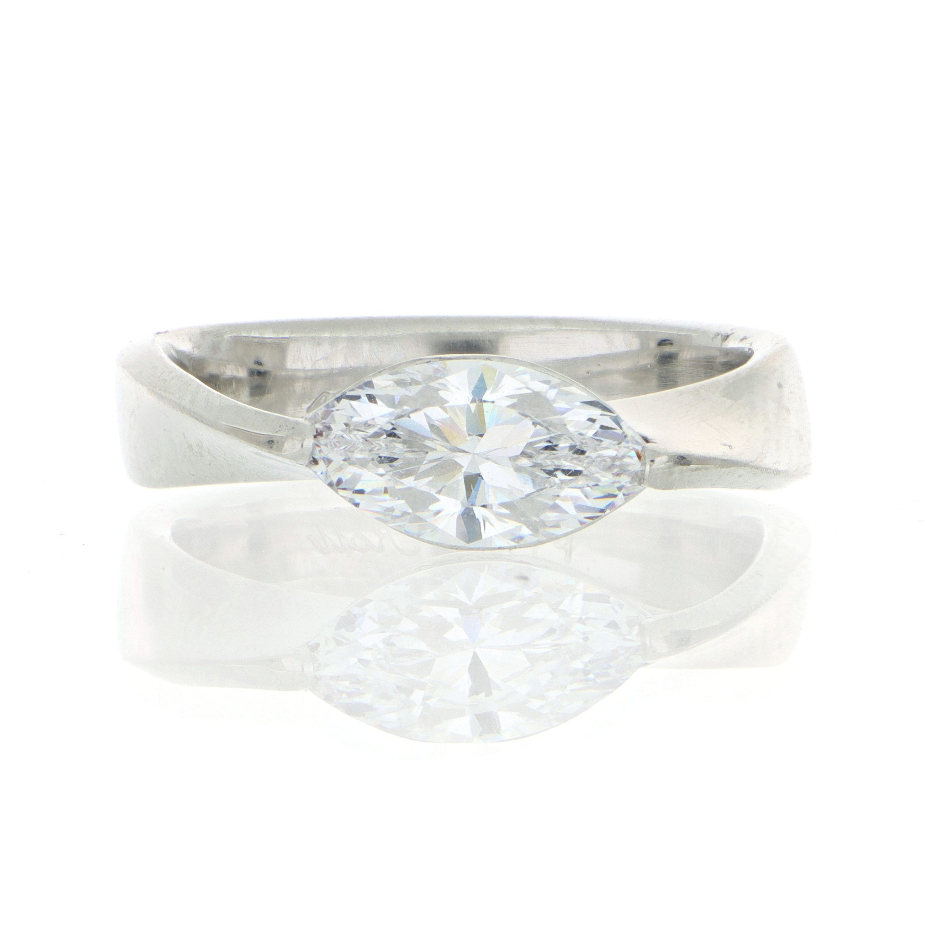 Platinum Mobius Solitaire Marquise Engagement Semi-Mount