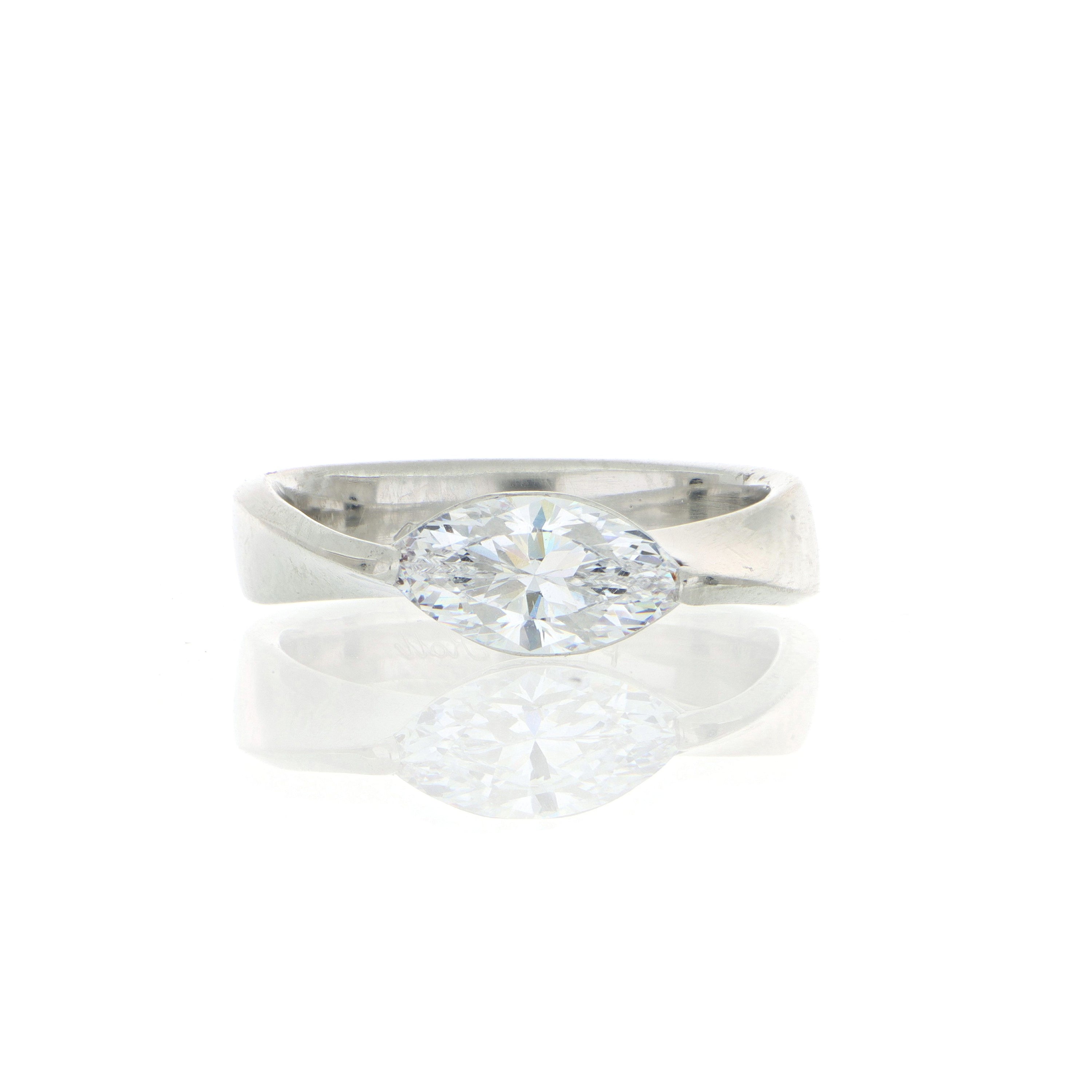 Platinum Mobius Solitaire Marquise Engagement Semi-Mount