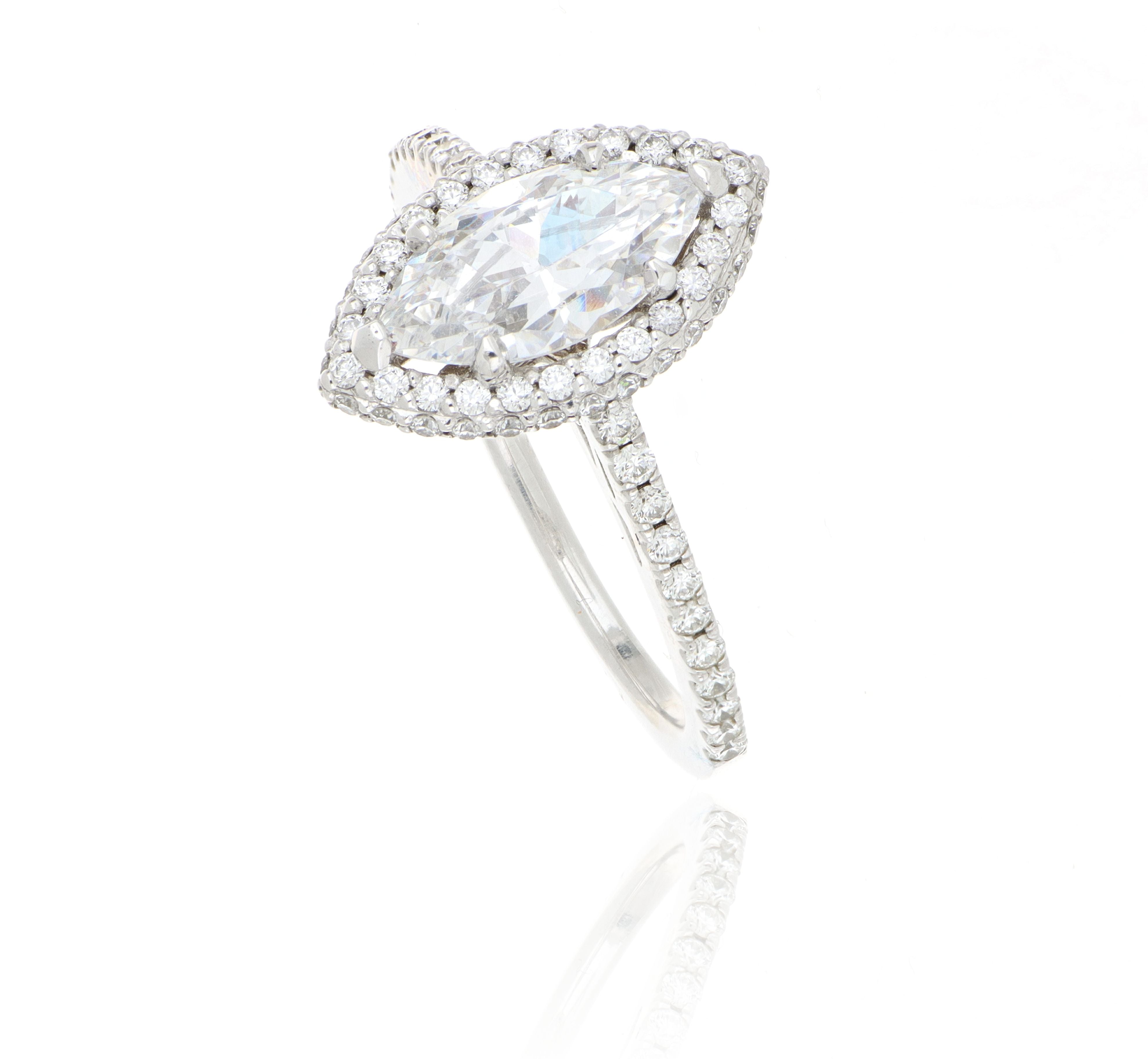 14k White Gold CZ Marquise Halo Ring