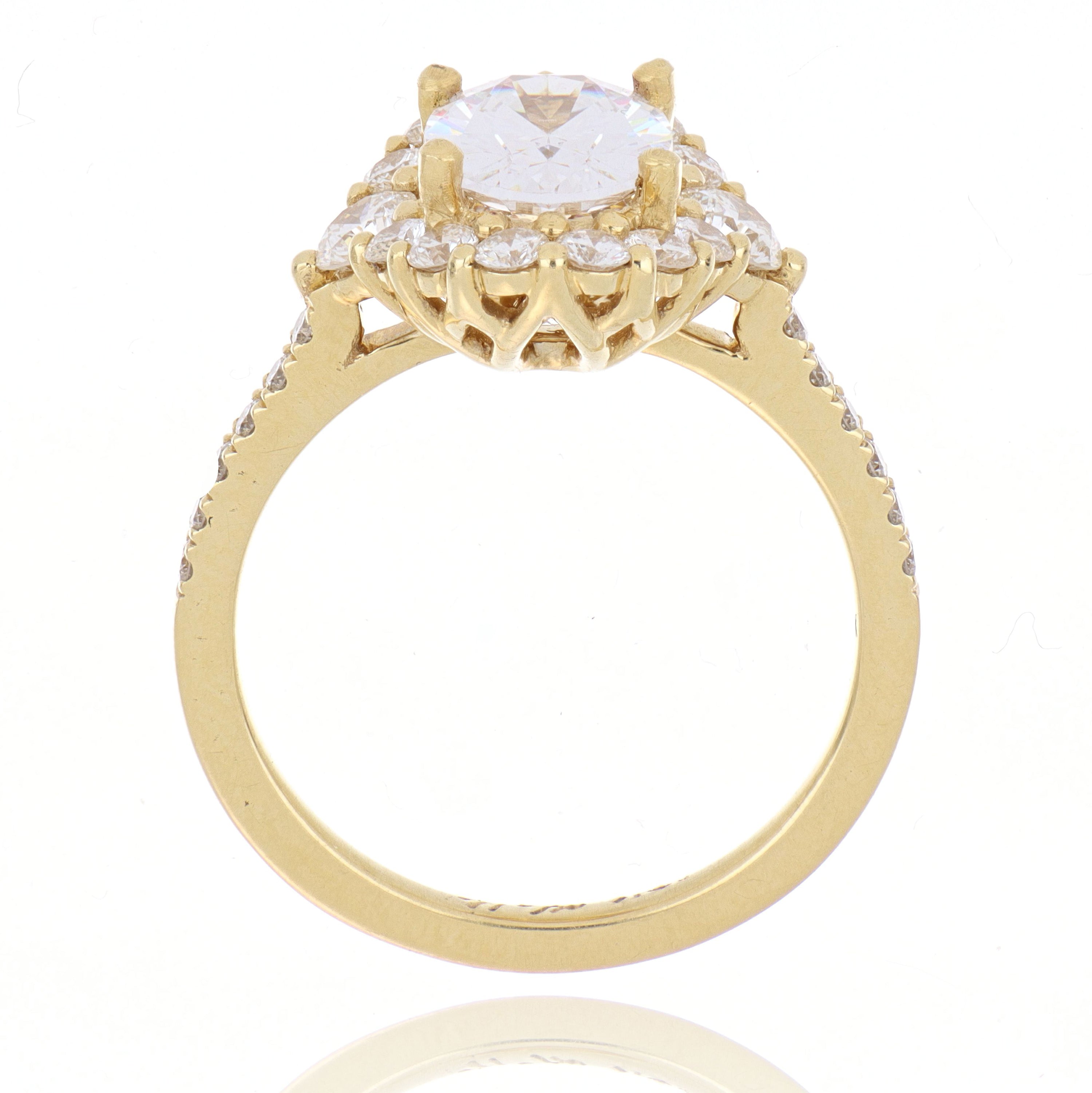 18k Yellow Gold Diamond Accented Halo Engagement Semi-Mount