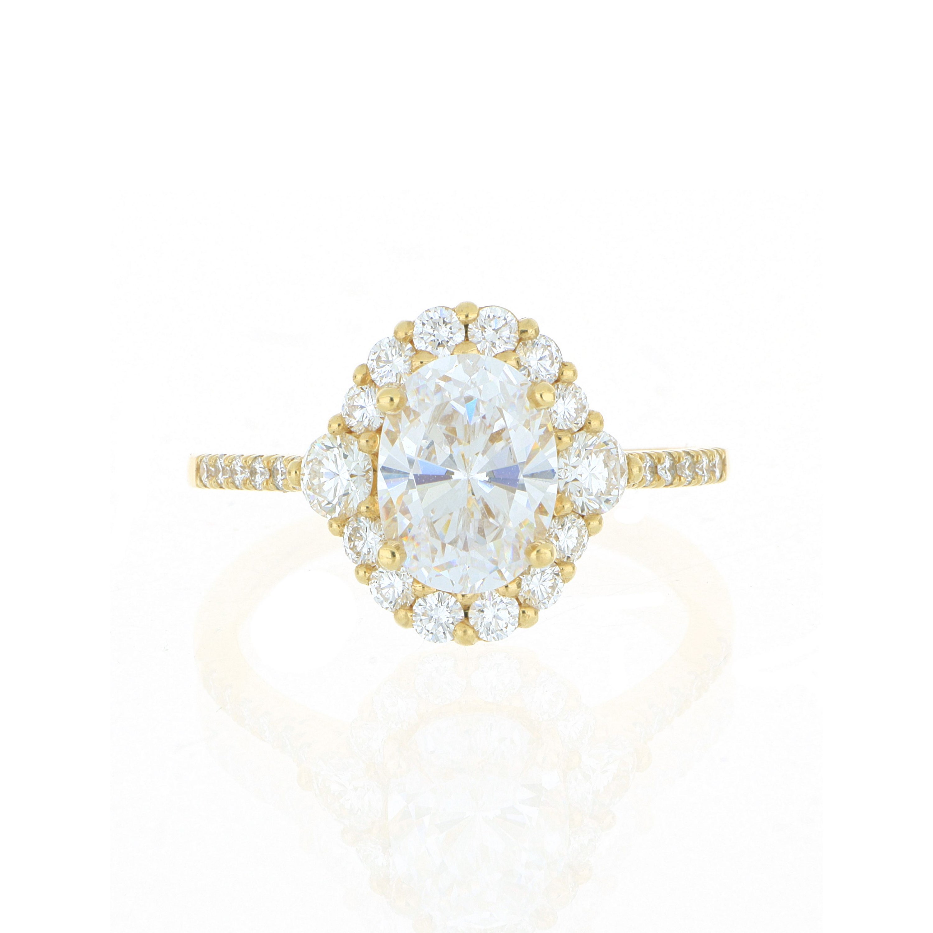 18k Yellow Gold Diamond Halo Accented Engagement Ring Semi Mount