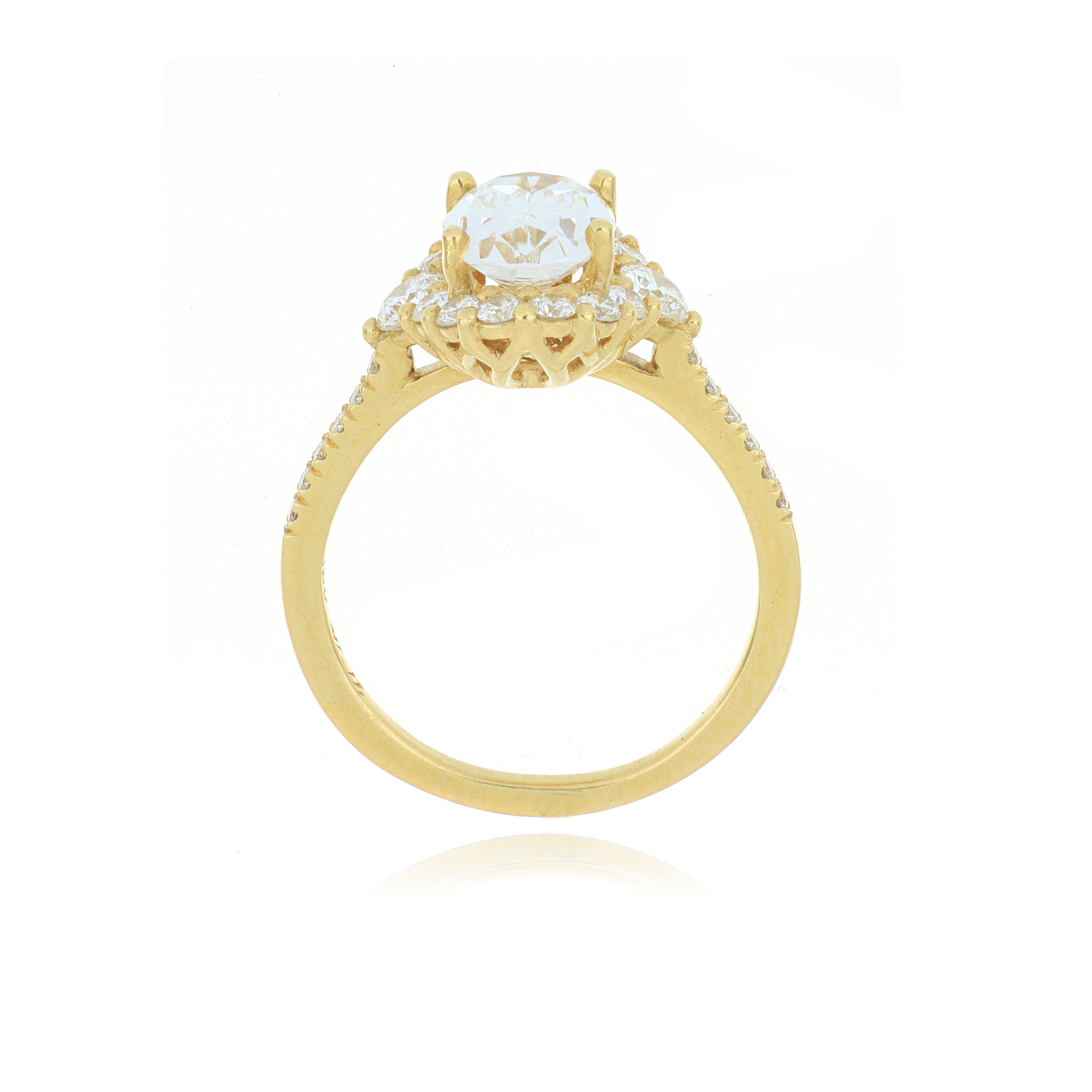 18k Yellow Gold Diamond Halo Accented Engagement Ring Semi Mount