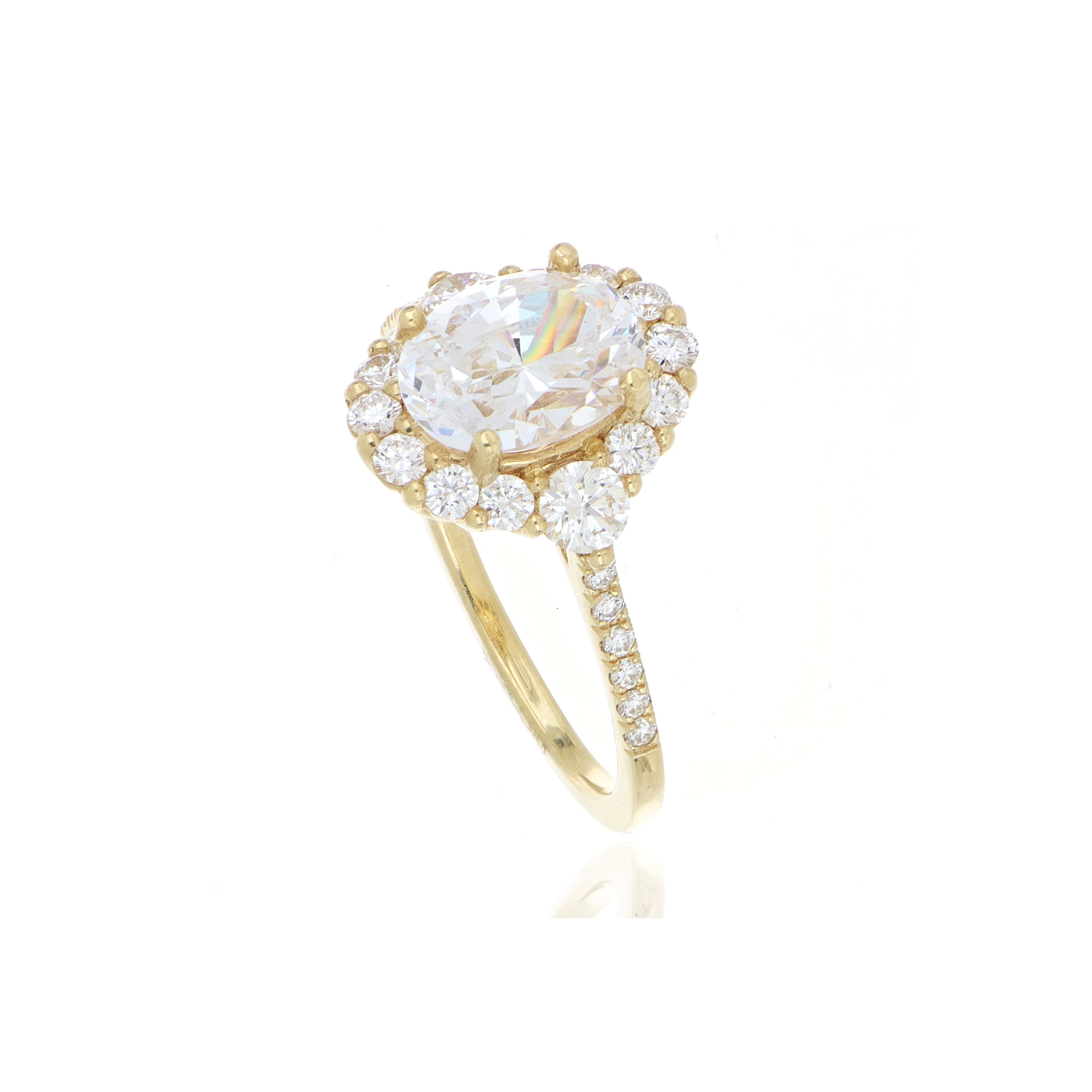 18k Yellow Gold Diamond Halo Accented Engagement Ring Semi Mount