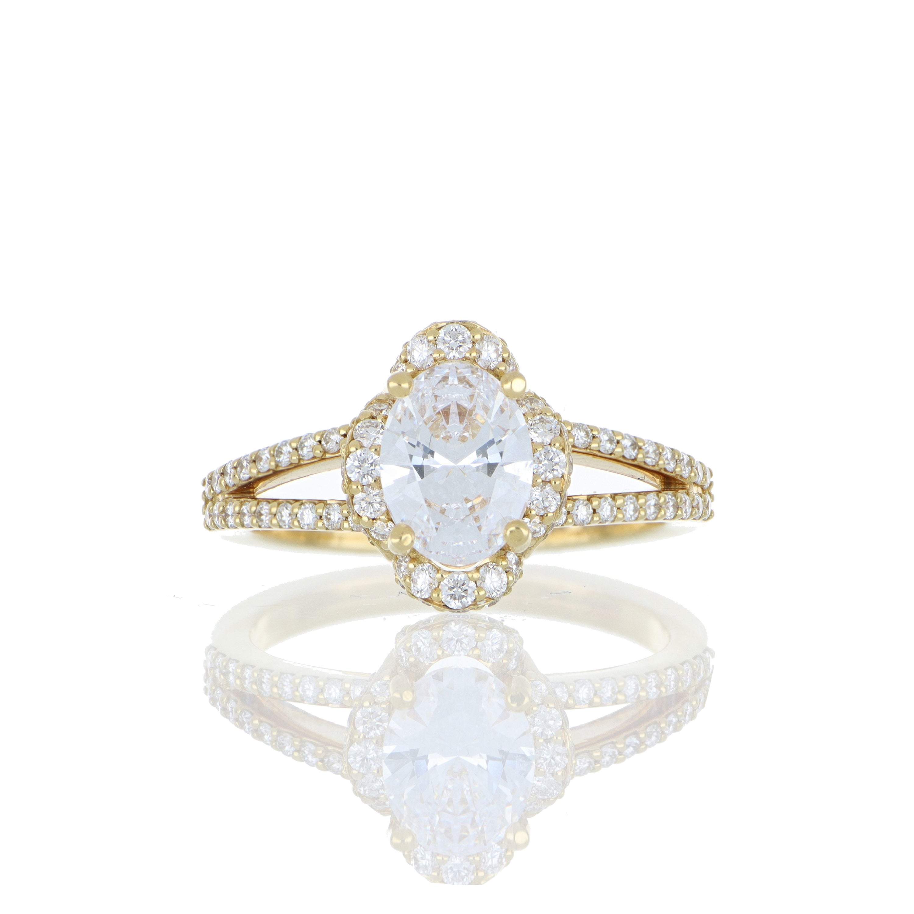 18k Yellow Gold Diamond Accented Halo Engagement Ring Semi Mount