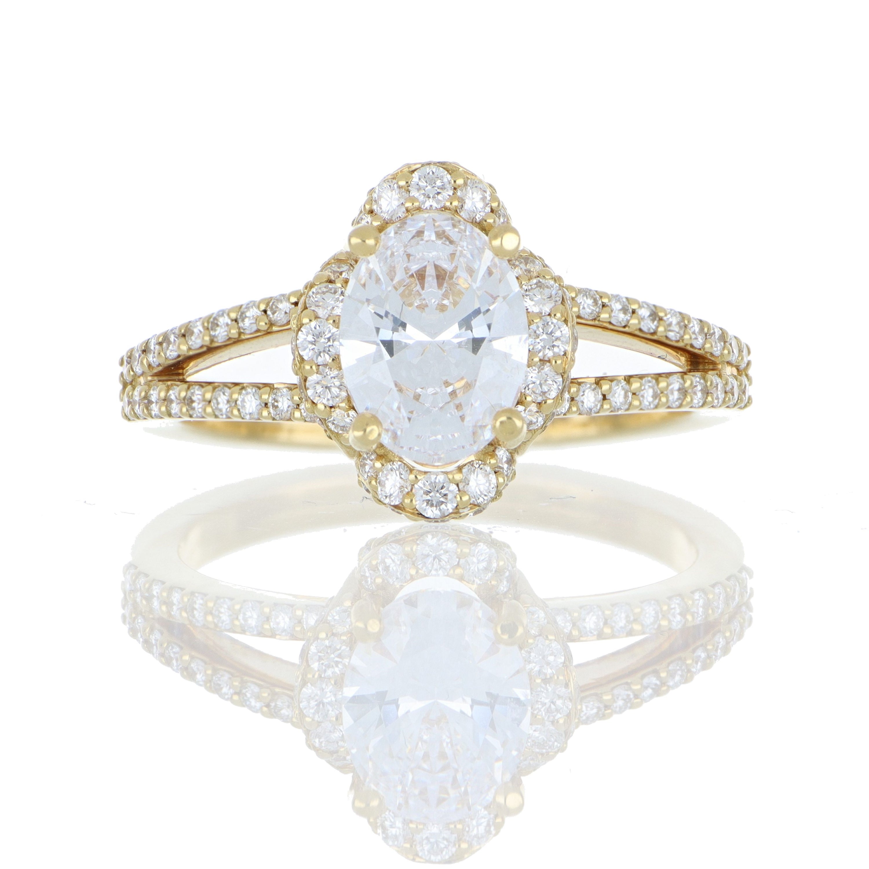 18k Yellow Gold Diamond Accented Halo Engagement Ring Semi Mount