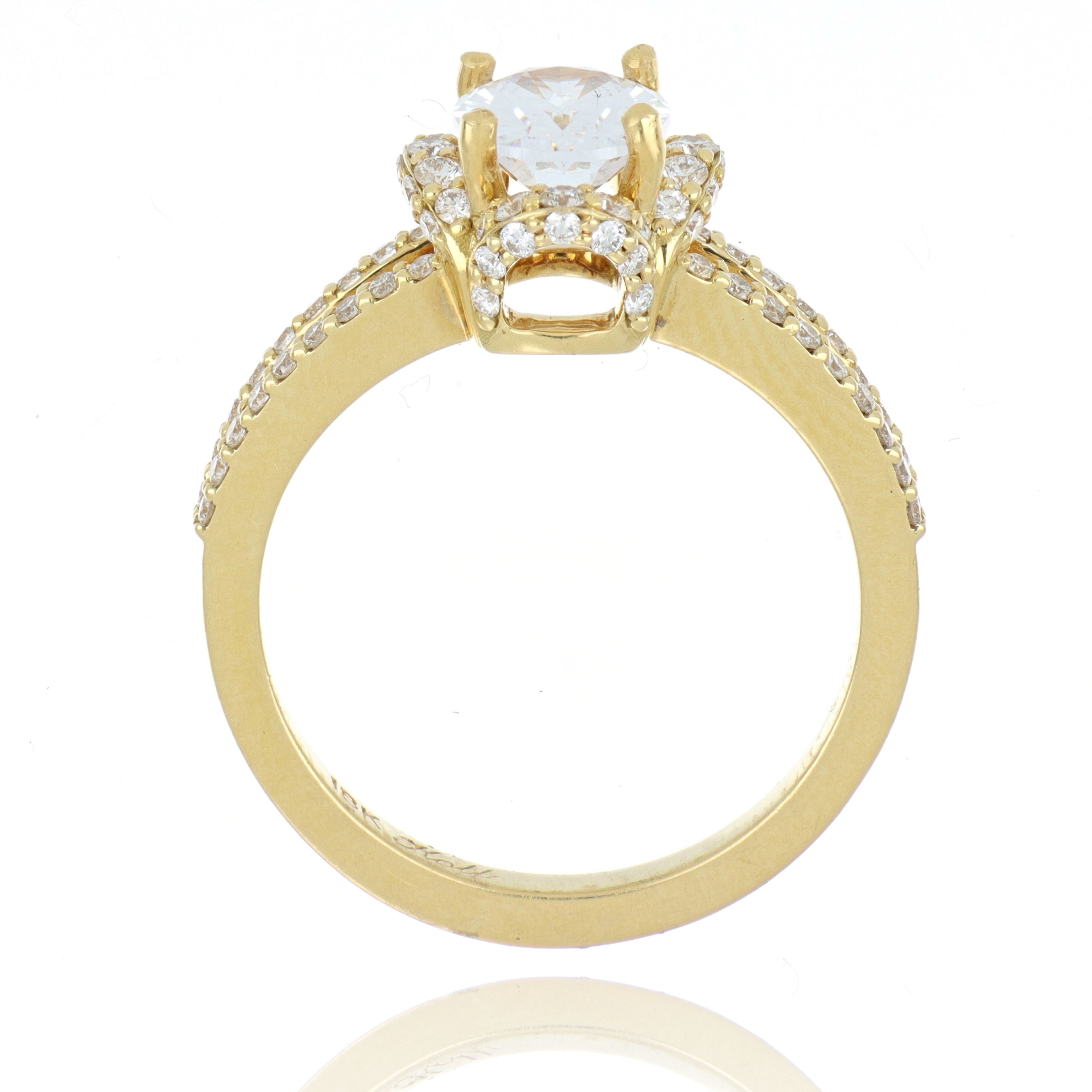 18k Yellow Gold Diamond Accented Halo Engagement Ring Semi Mount