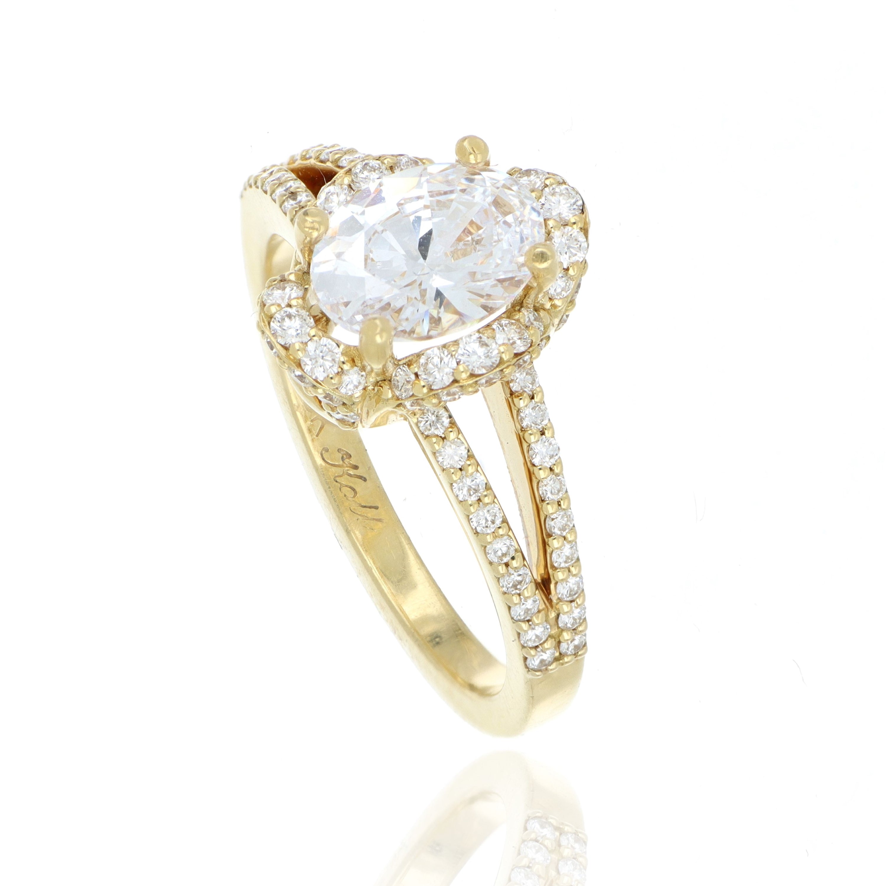 18k Yellow Gold Diamond Accented Halo Engagement Ring Semi Mount