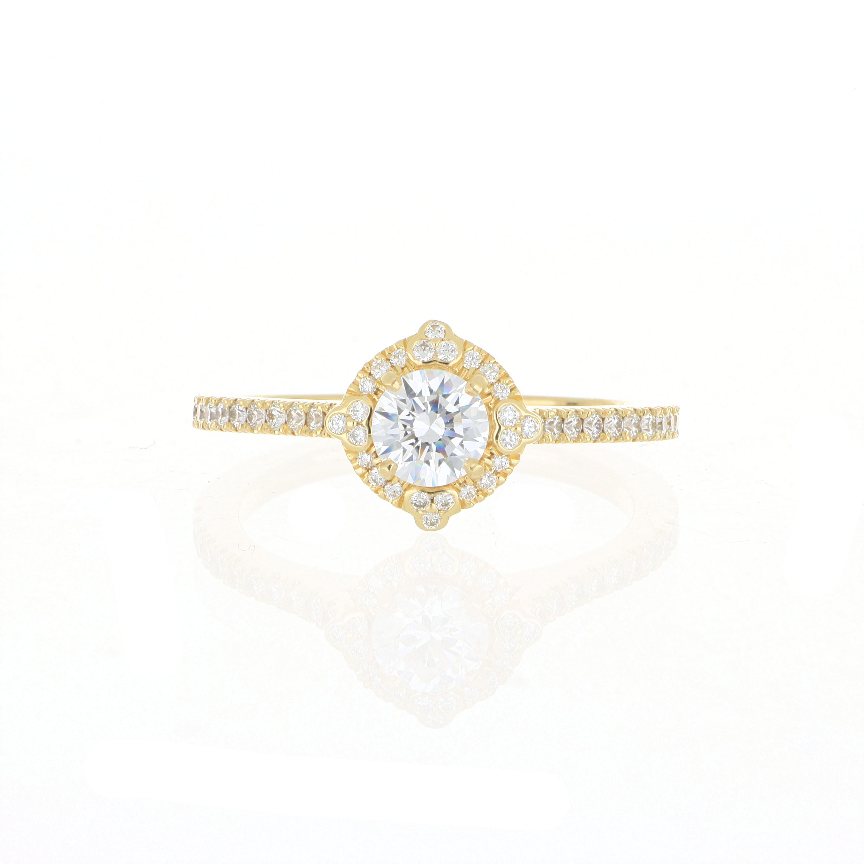 18k Yellow Gold Diamond Accented Compass Halo Engagement Ring Semi Mount