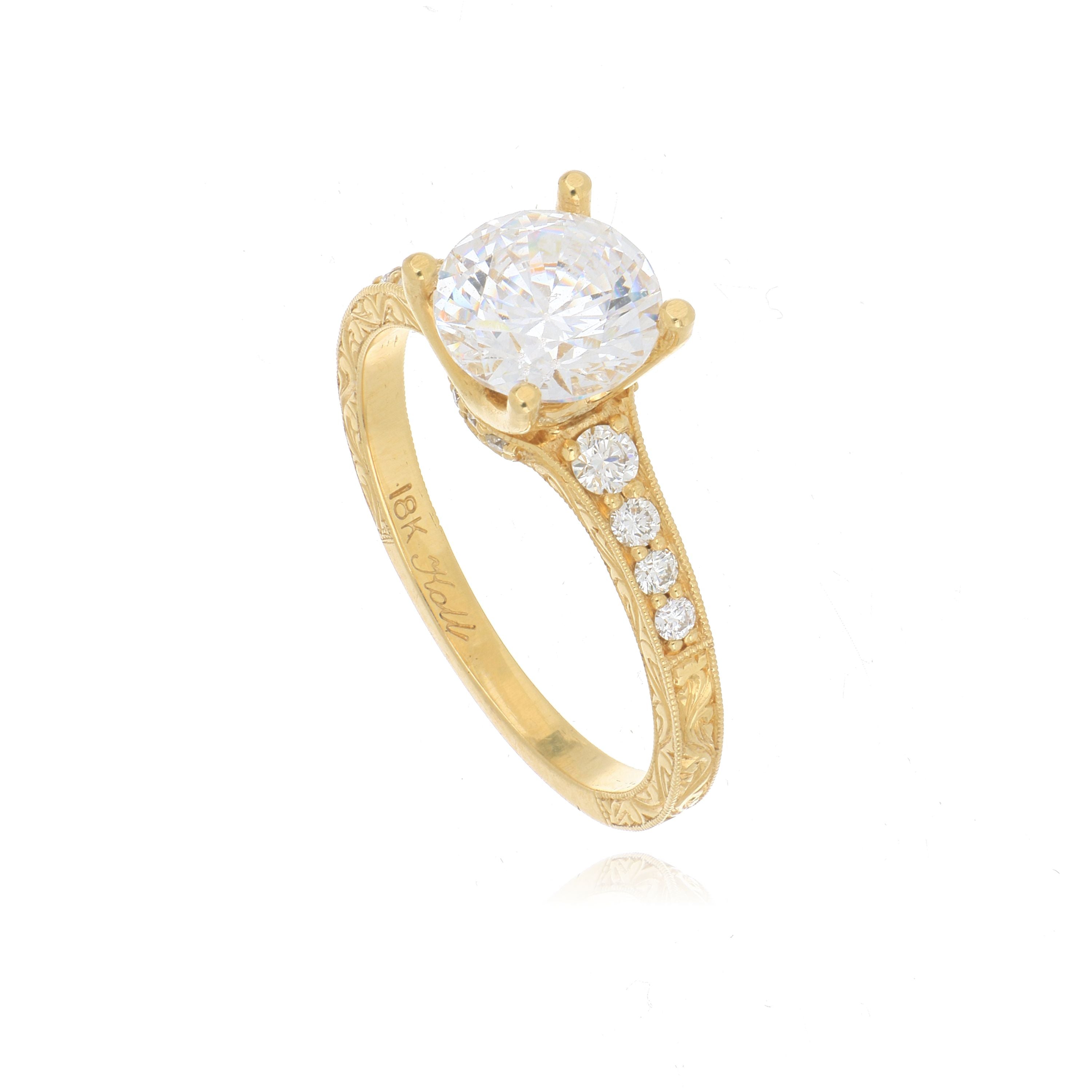 18k Yellow Gold Diamond Accented Engagement Ring Semi Mount