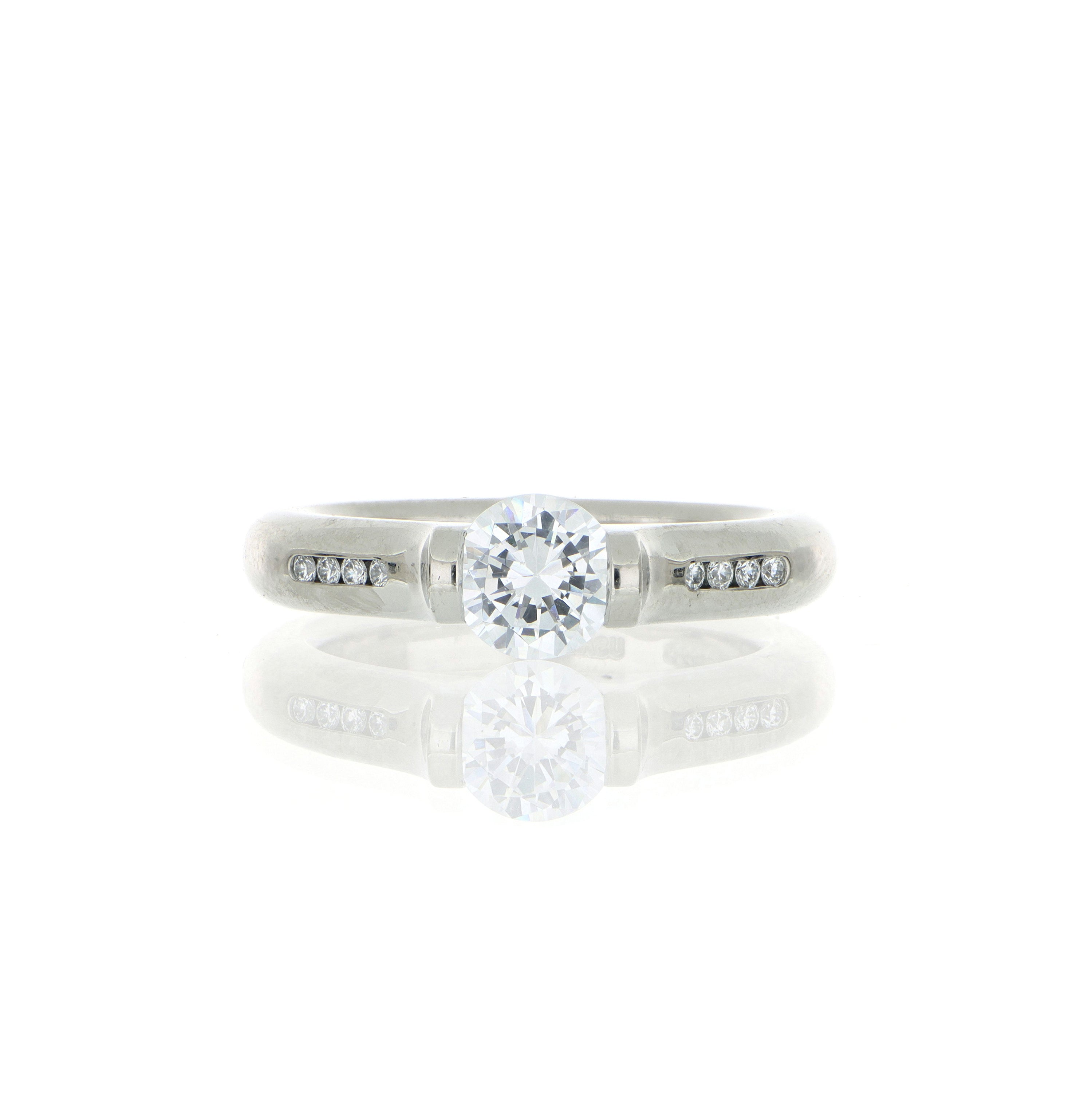 Platinum Diamond Accented Solitaire Engagement Ring Semi-Mount