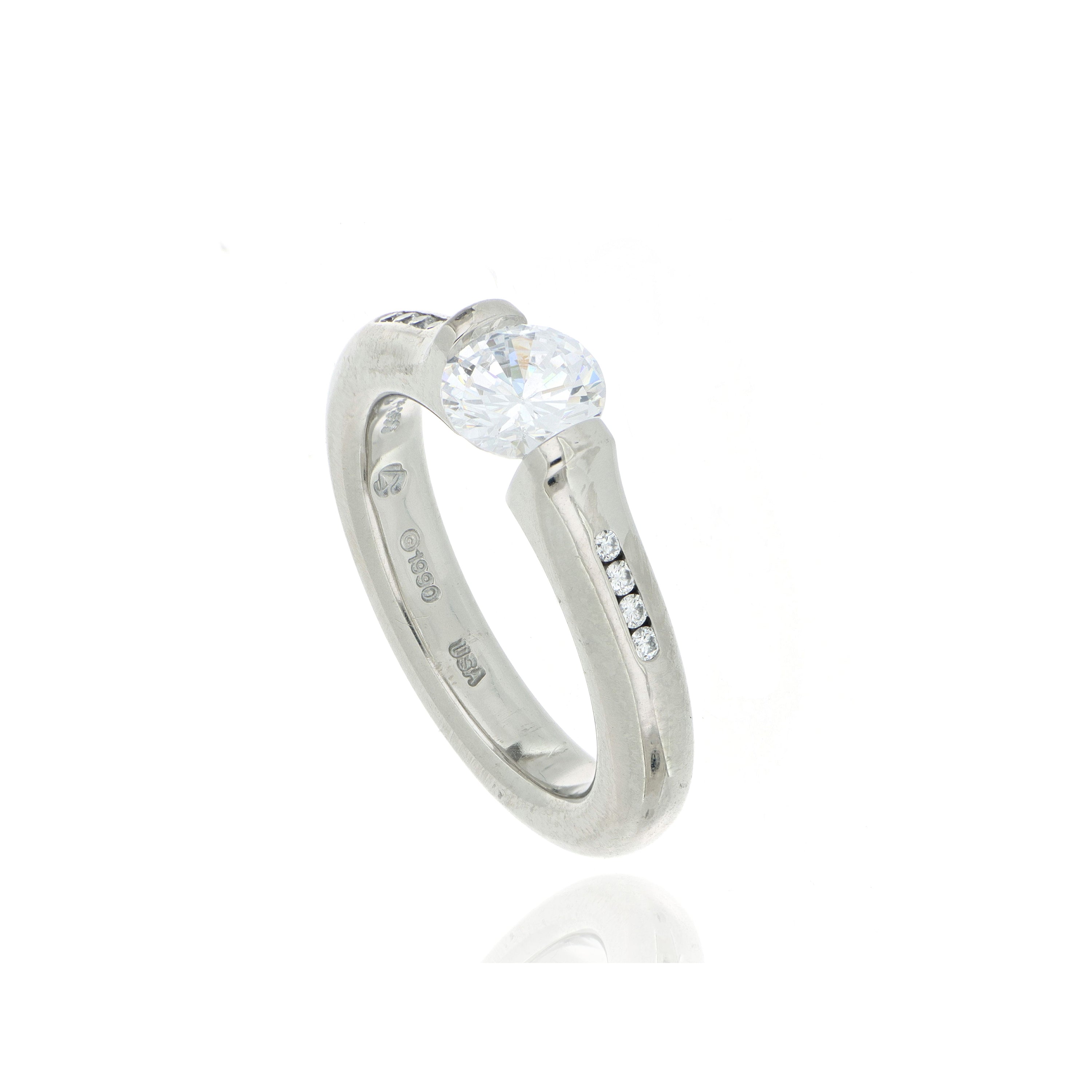 Platinum Diamond Accented Solitaire Engagement Ring Semi-Mount