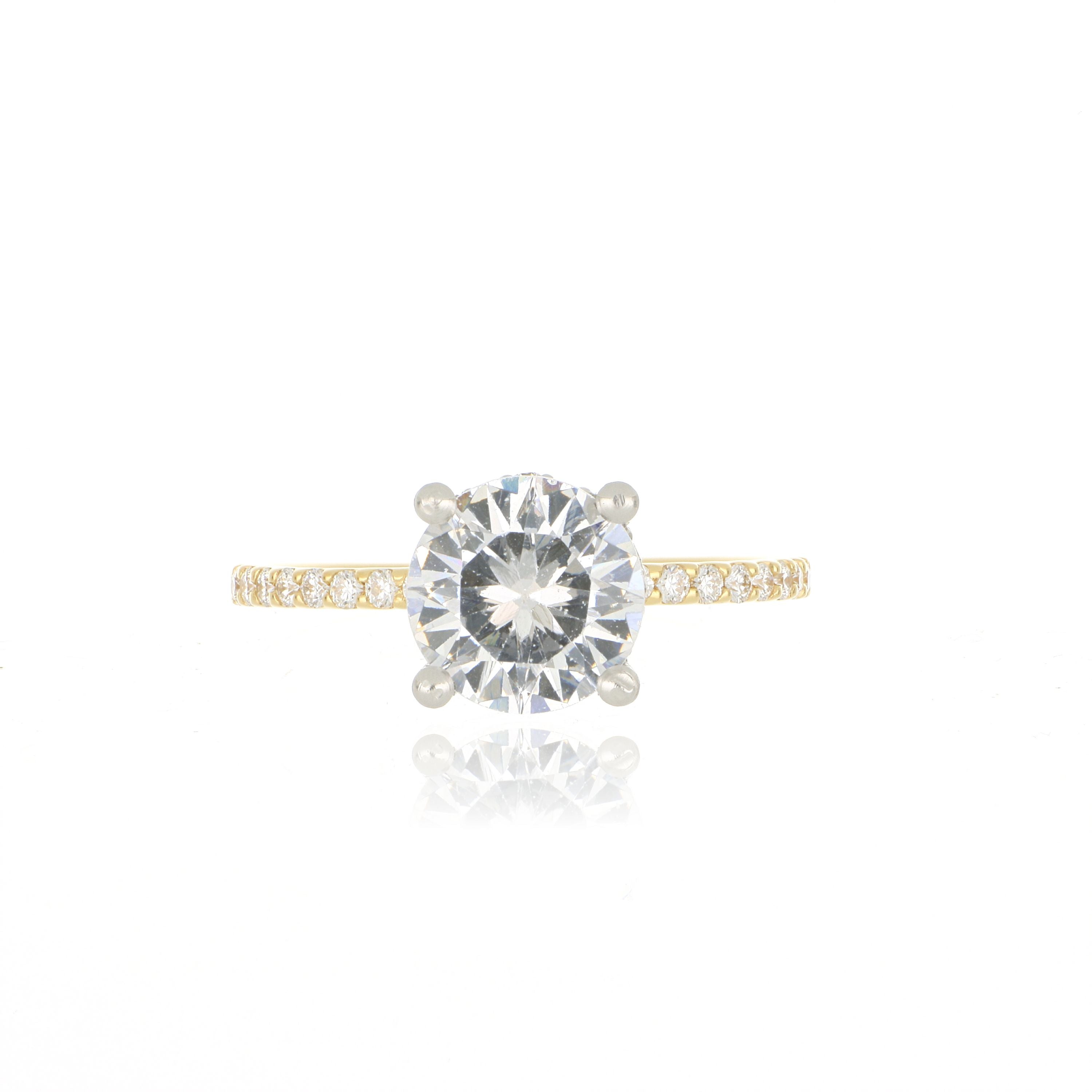 18k Yellow Gold and Platinum Diamond Accented Engagement Ring Semi Mount