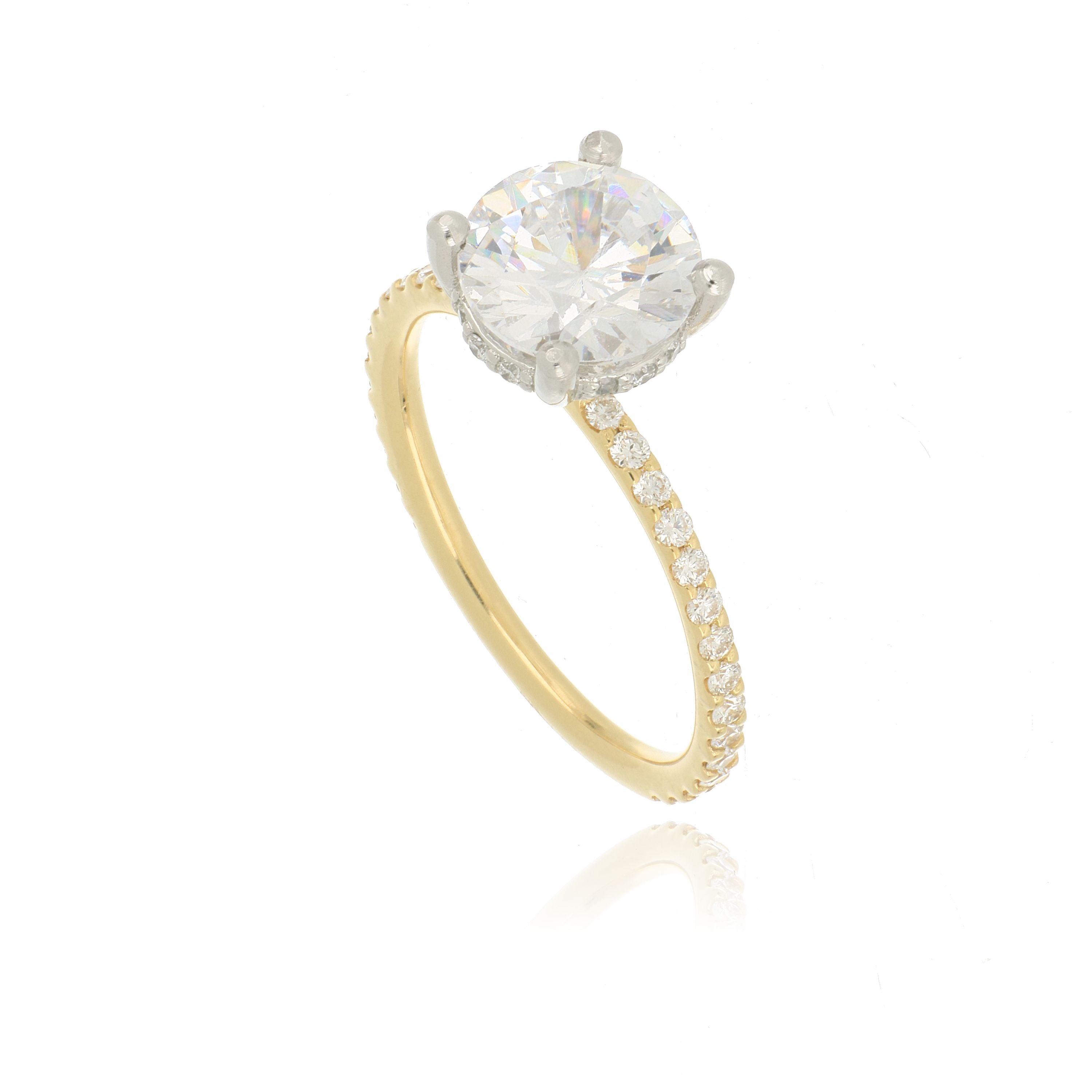 18k Yellow Gold and Platinum Diamond Accented Engagement Ring Semi Mount