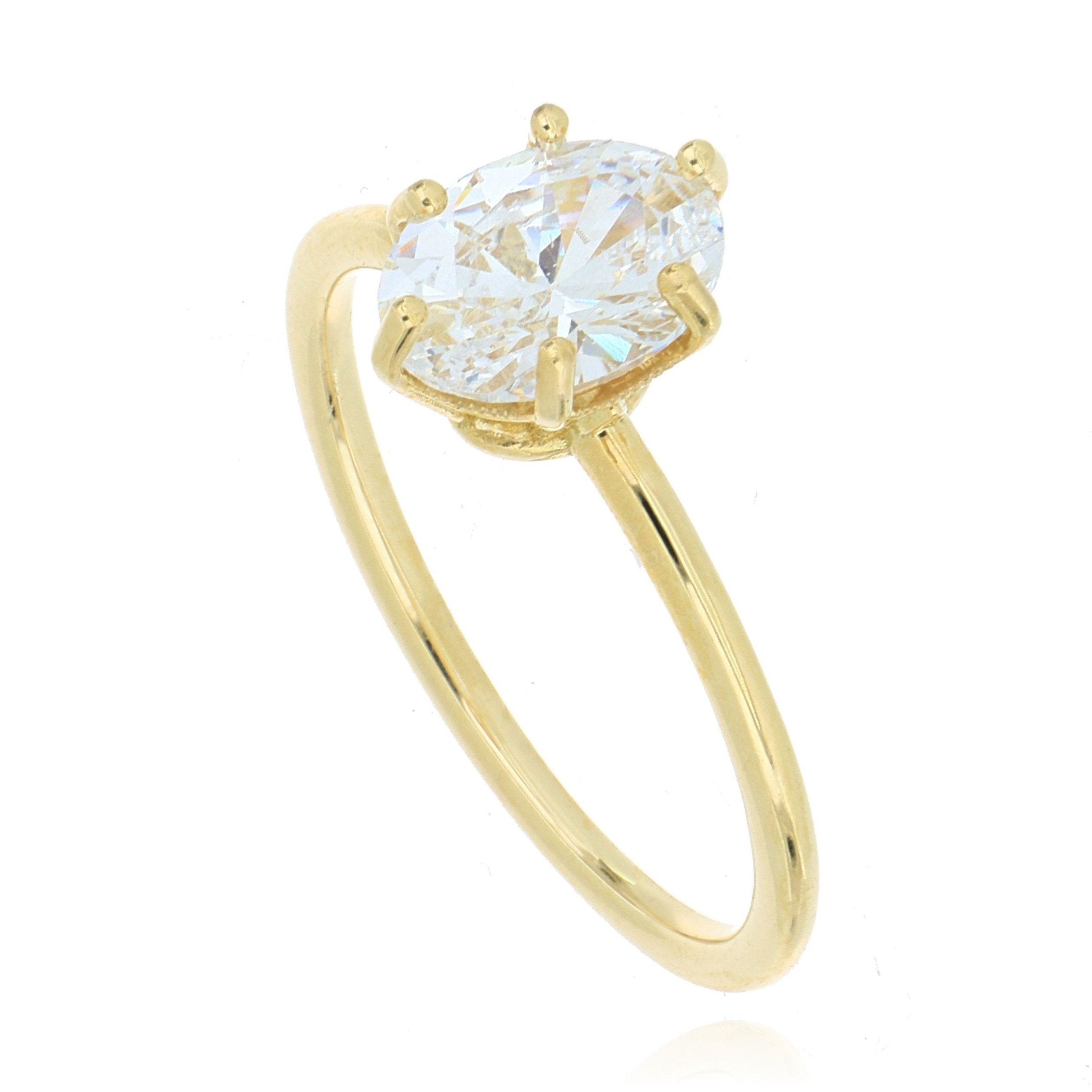 18k Yellow Gold 6 Prong Semi-Mount for Oval Shaped Solitaire