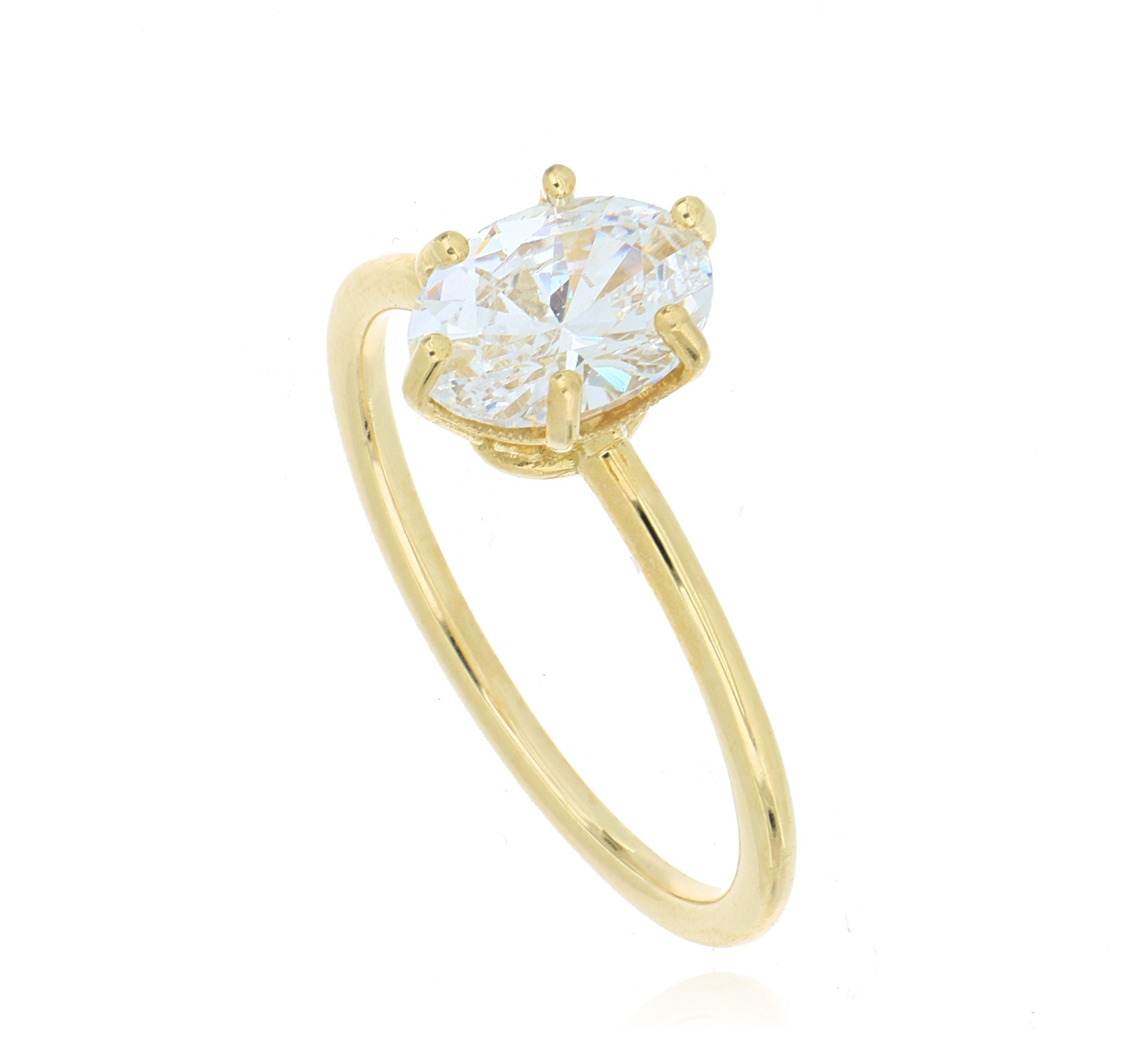 18k Yellow Gold 6 Prong Semi-Mount for Oval Shaped Solitaire