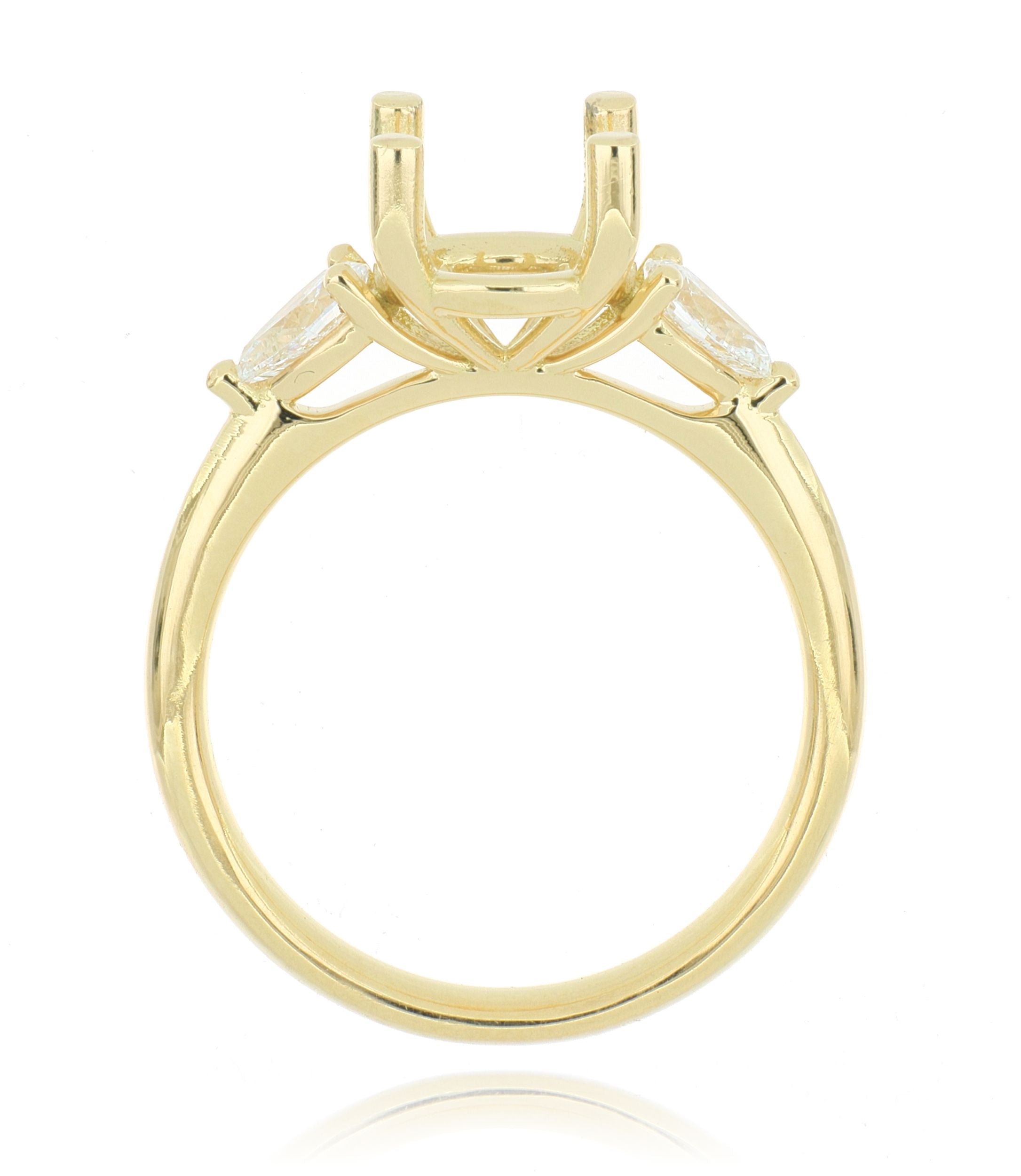 18k Yellow Gold 3 Stone Semi-Mount with Pear Shaped Side Stones