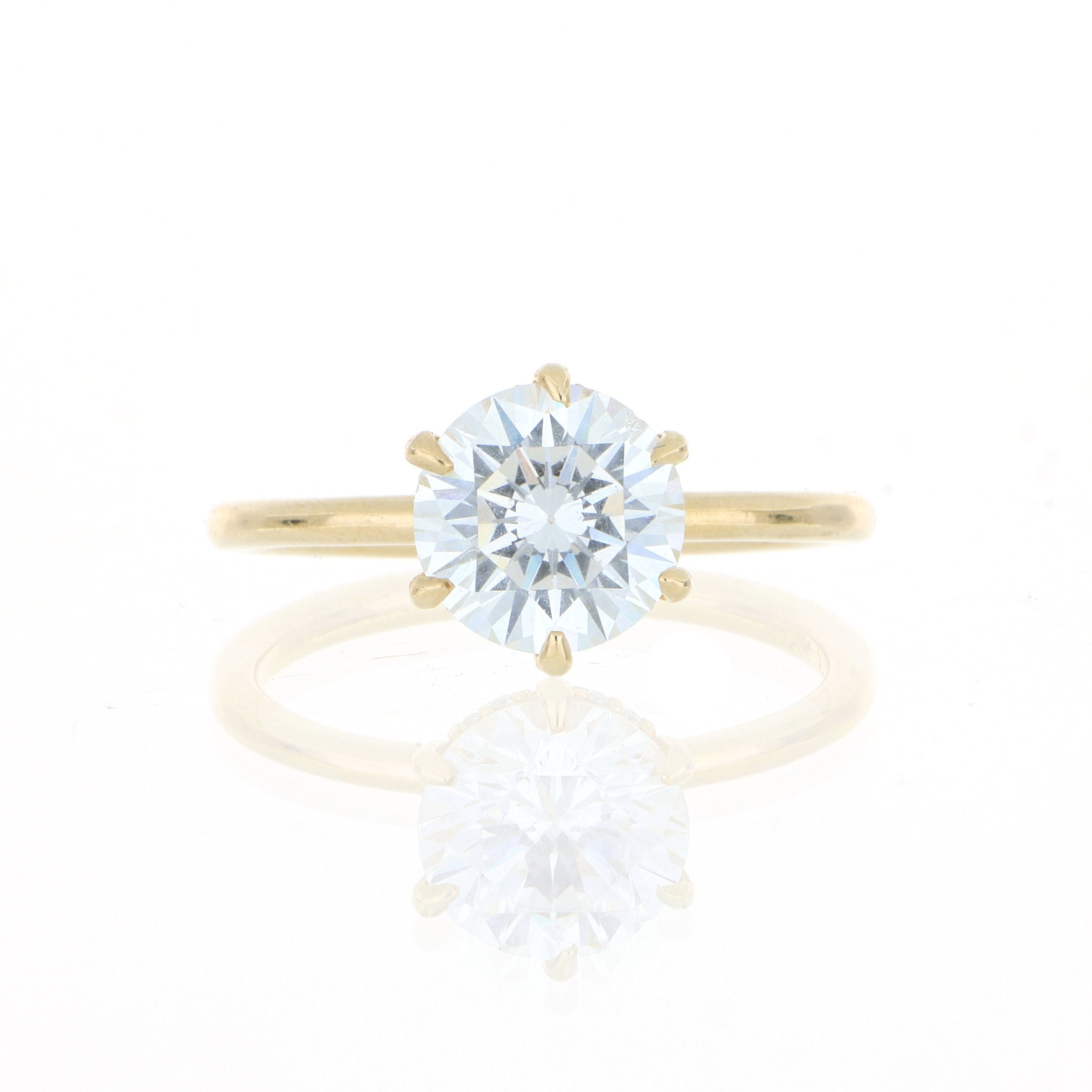 14k Yellow Gold 6 Prong Solitaire Engagement Ring Semi Mount With Diamond Hidden Halo